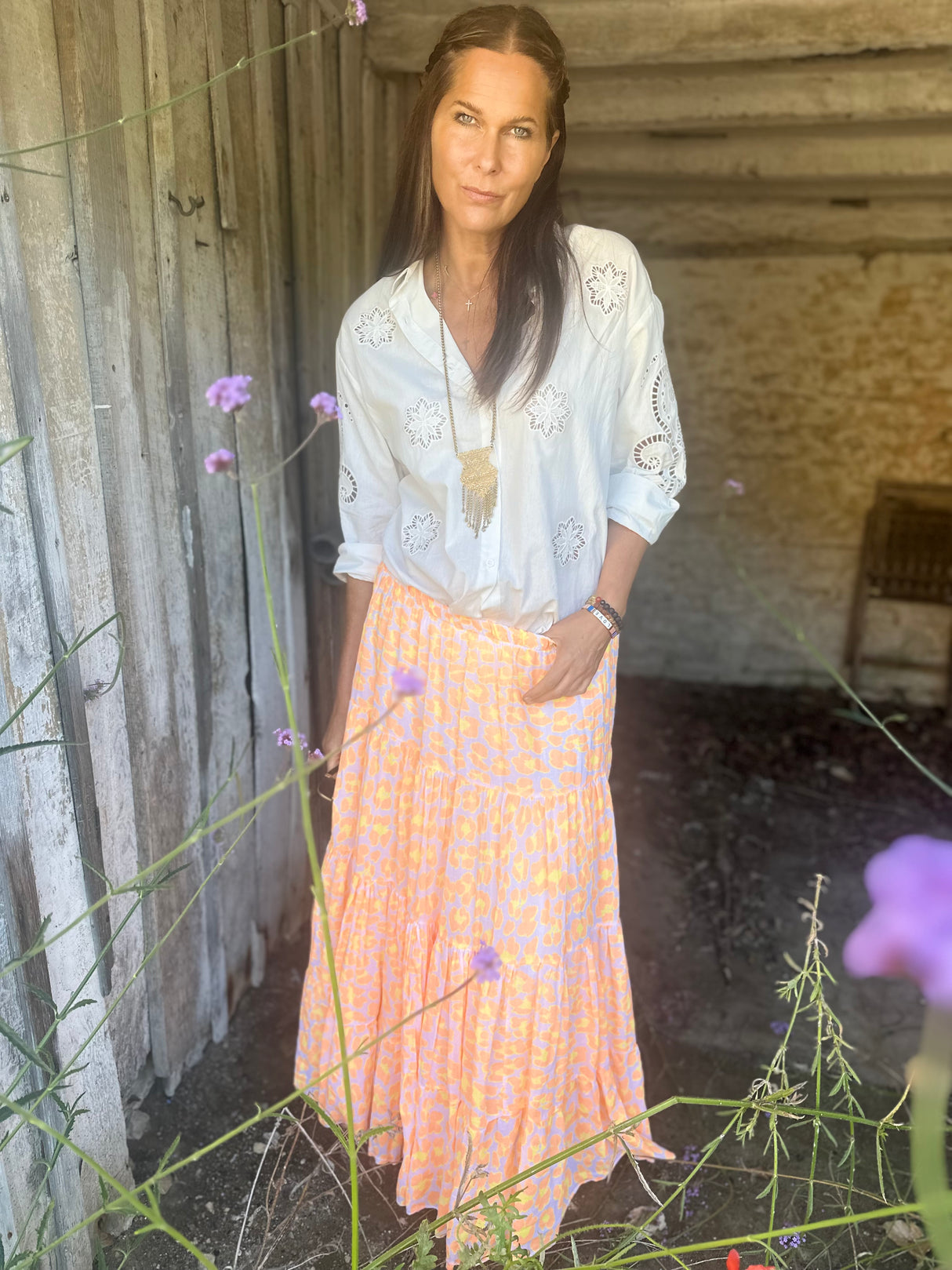 Heather Animal Print Skirt - Fluoro Orange