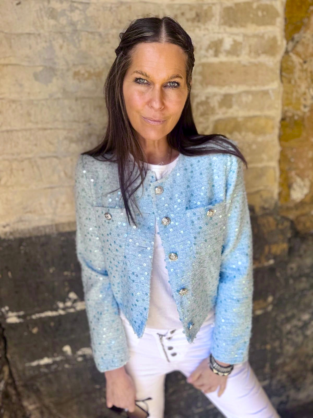 Fossie Sequin Blazer - Sky Blue