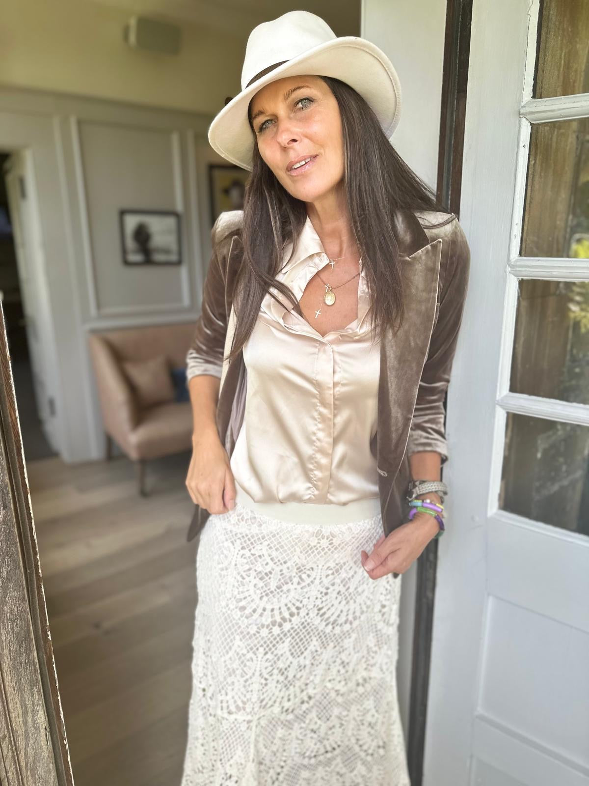 Camille Satin Shirt Champagne