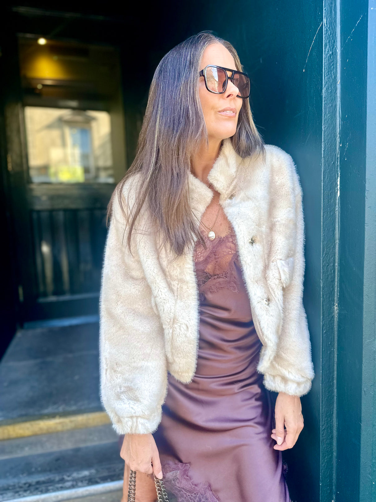 Benny Faux Fur Bomber Jacket - Cream