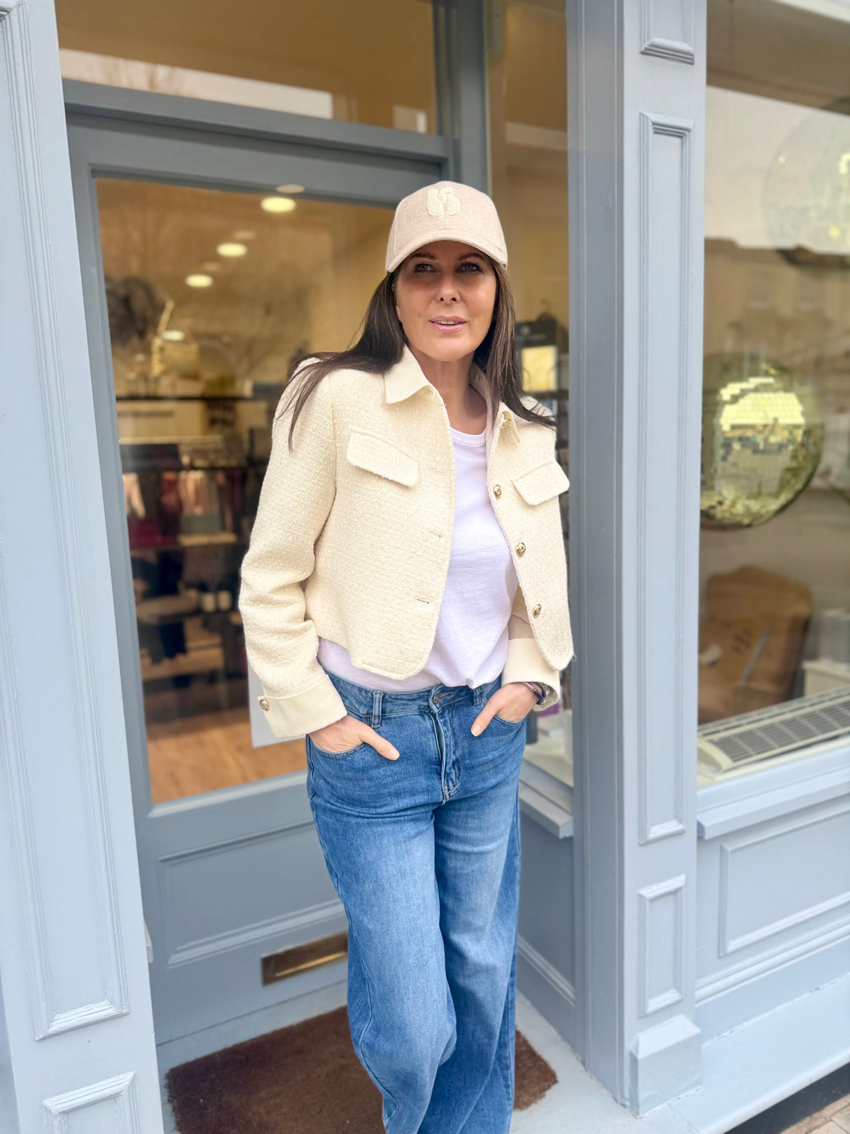 Verity Sequin Cropped Jacket - Ecru