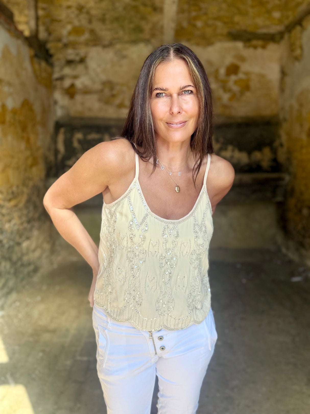 Christina Embellished Cami - Cream