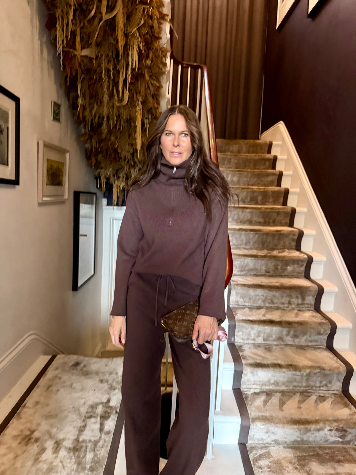 Farah Knitted Quarter Zip - Choc