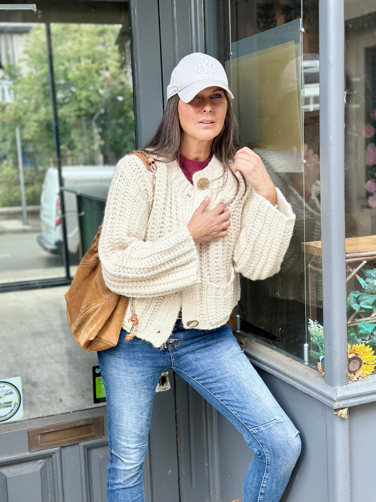 Saira Gold Button Cardigan - Cream