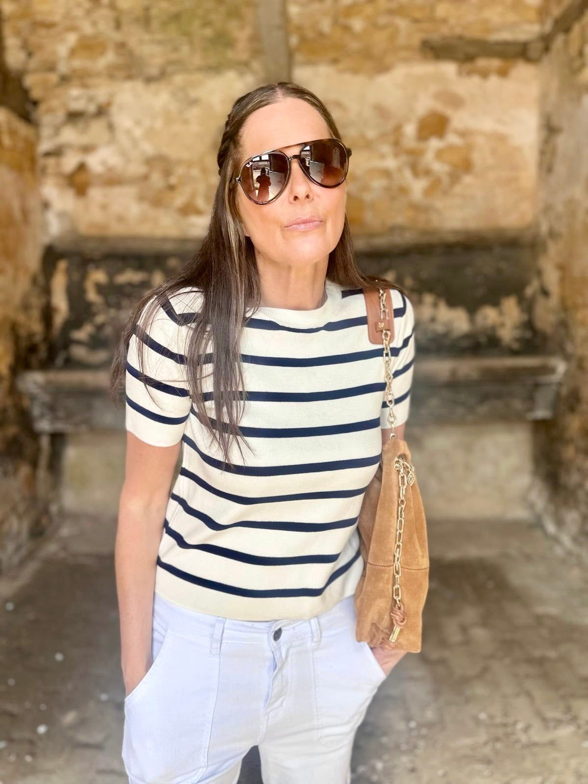 Cassia Knit - White/Navy