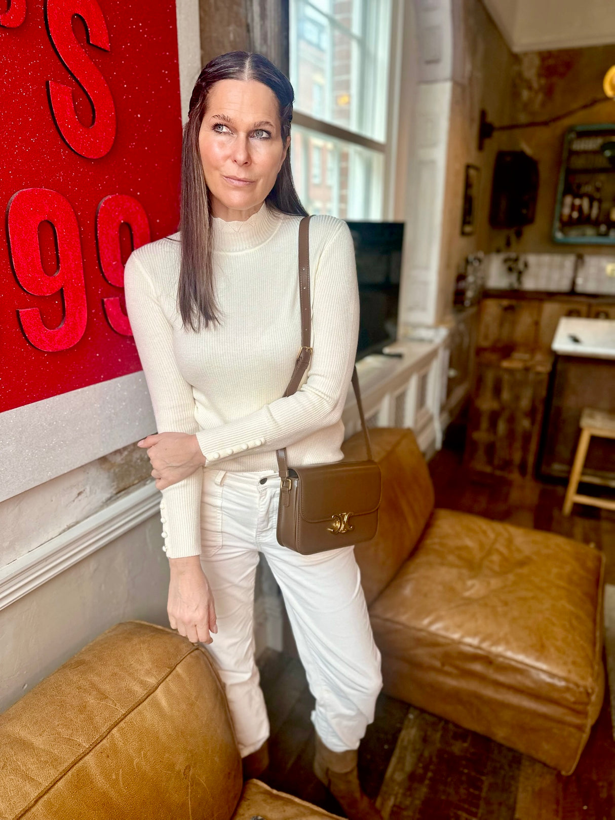 Jersey de cuello alto Claire - Crema