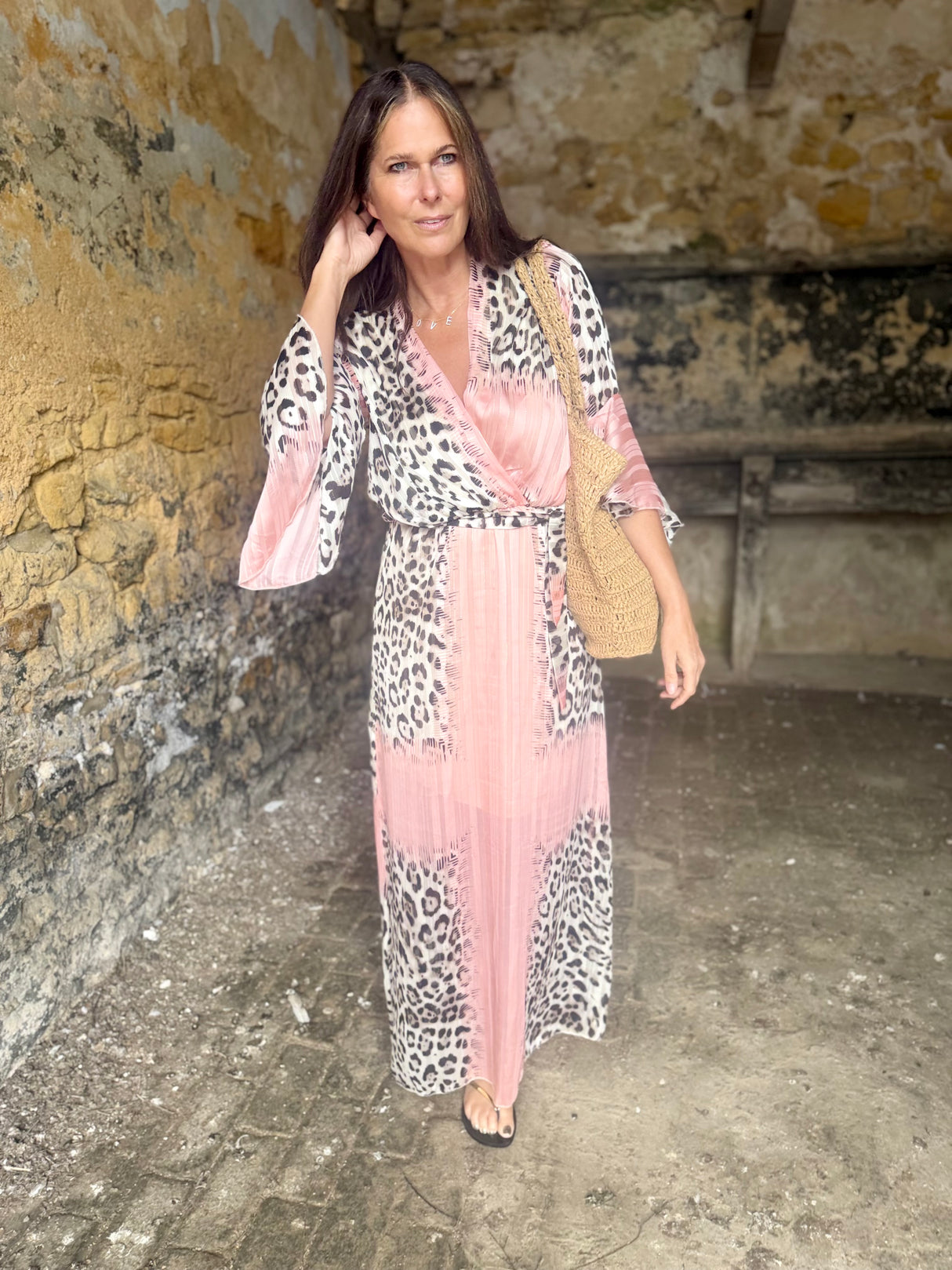 Grace Animal Print Maxi Dress - Pink