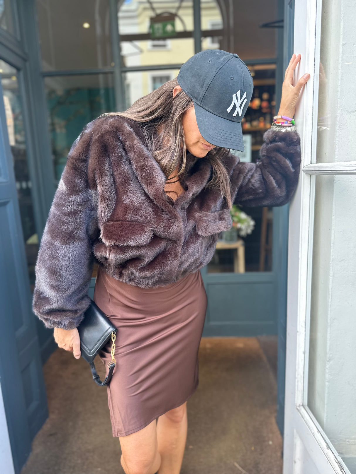 Benny Faux Fur Bomber Jacket - Chocolate