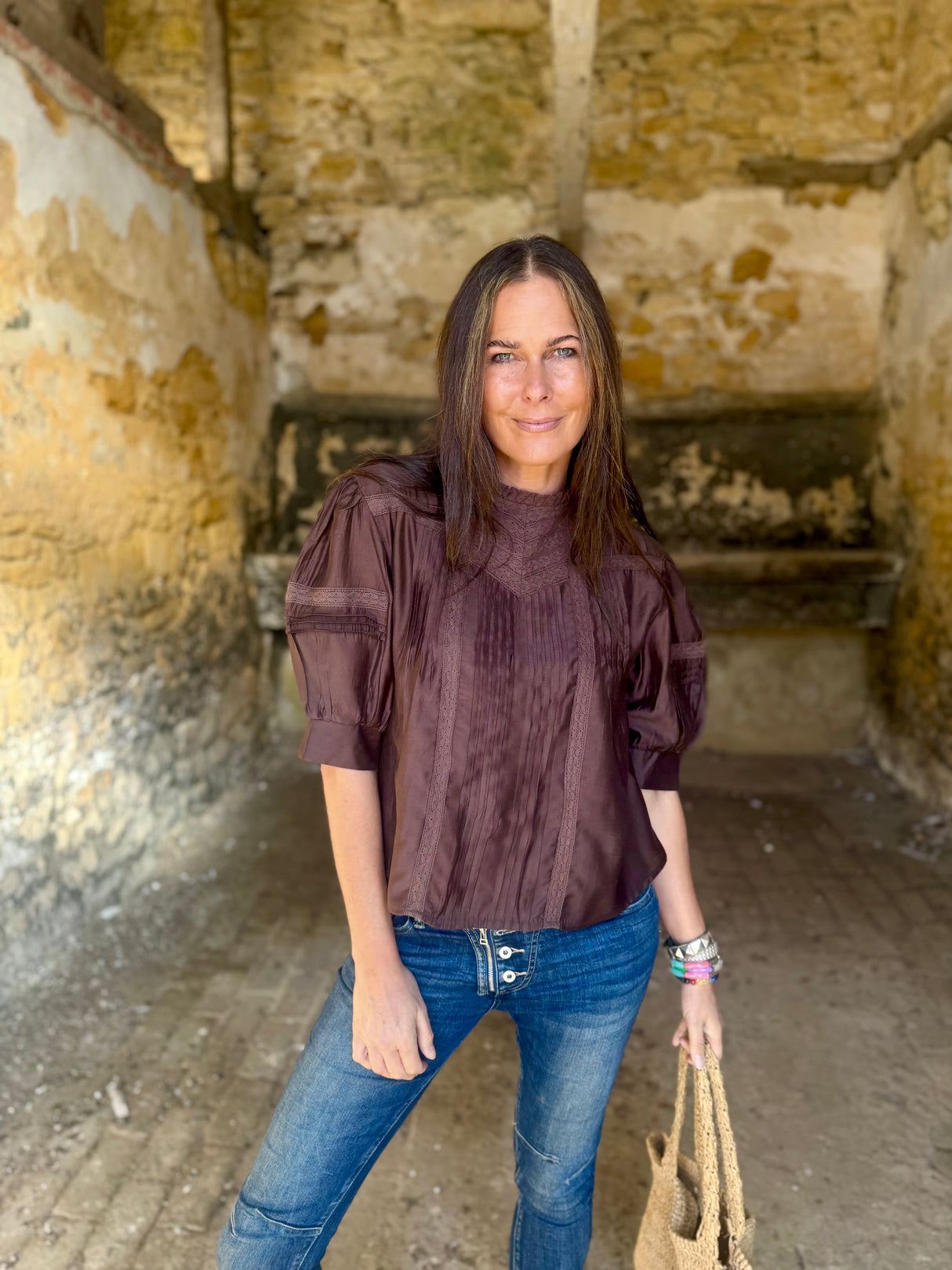 Cathy Embroidered Blouse - Chocolate