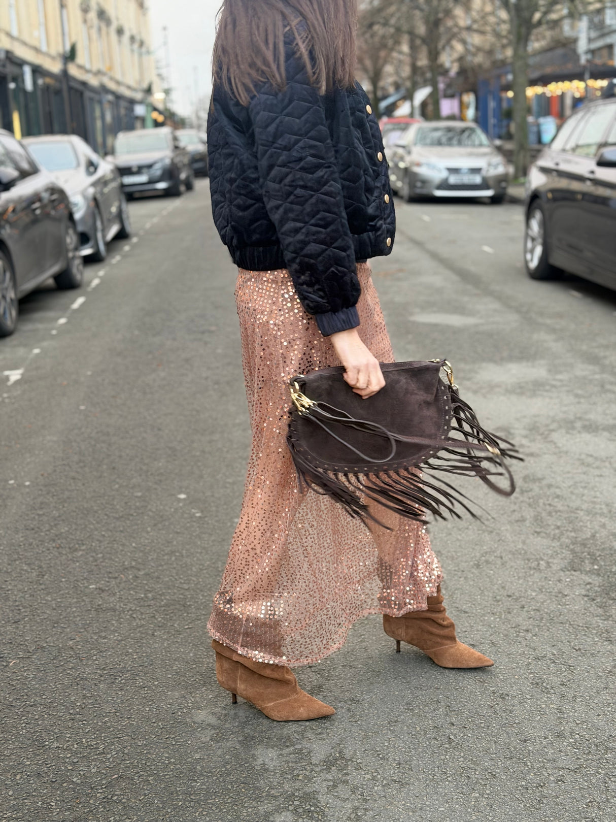 Christin Sequin Skirt - Rose Gold