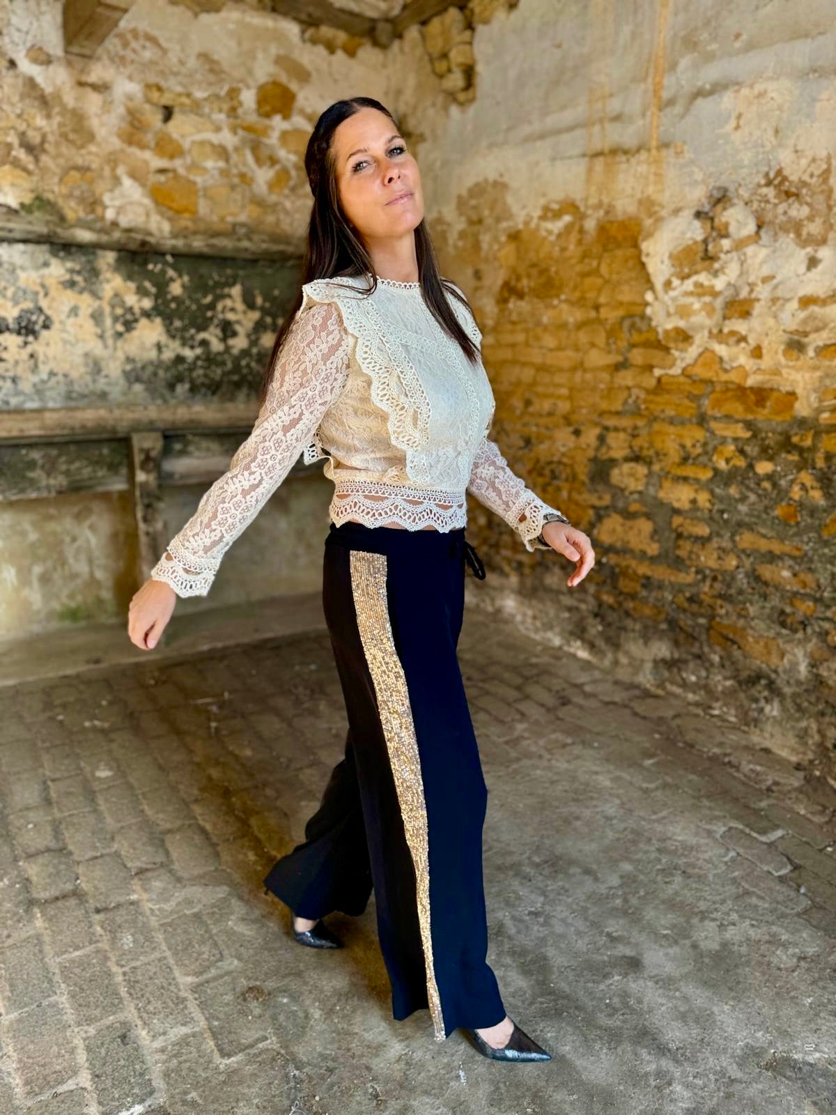 Tempest Pant - Black With Gold Sequin