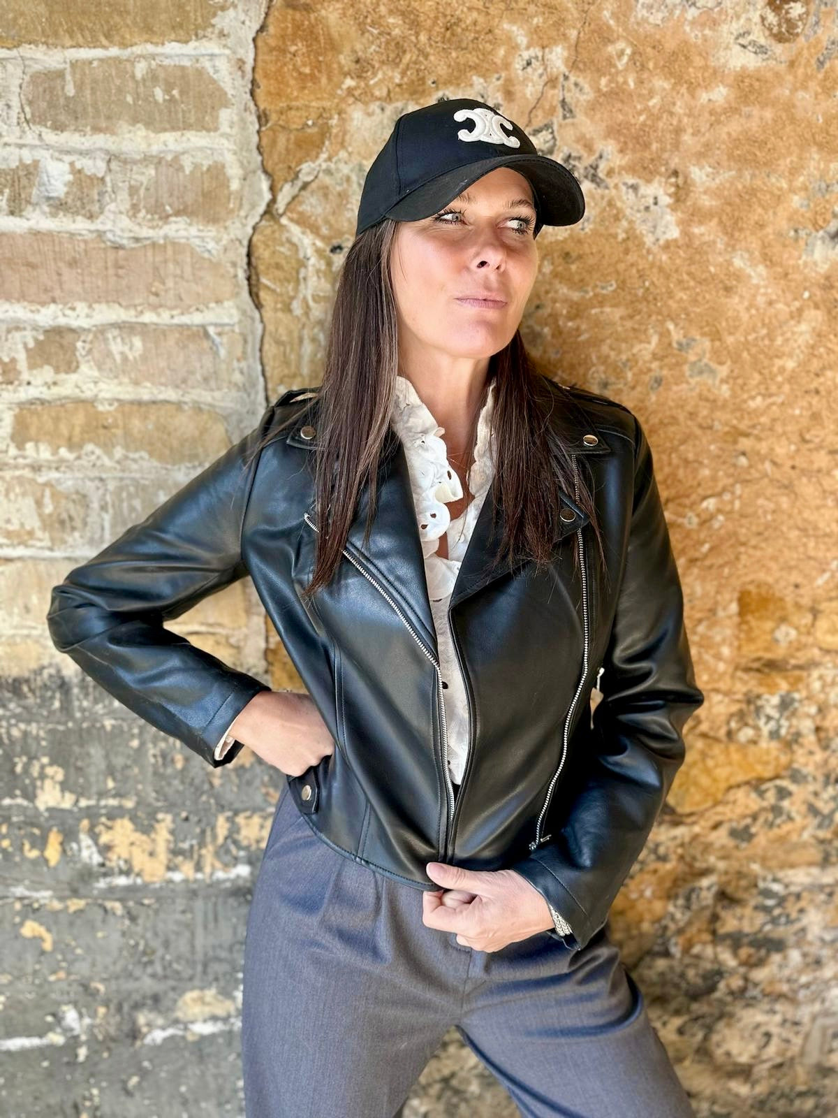 Biker Jacket With Collar - Black