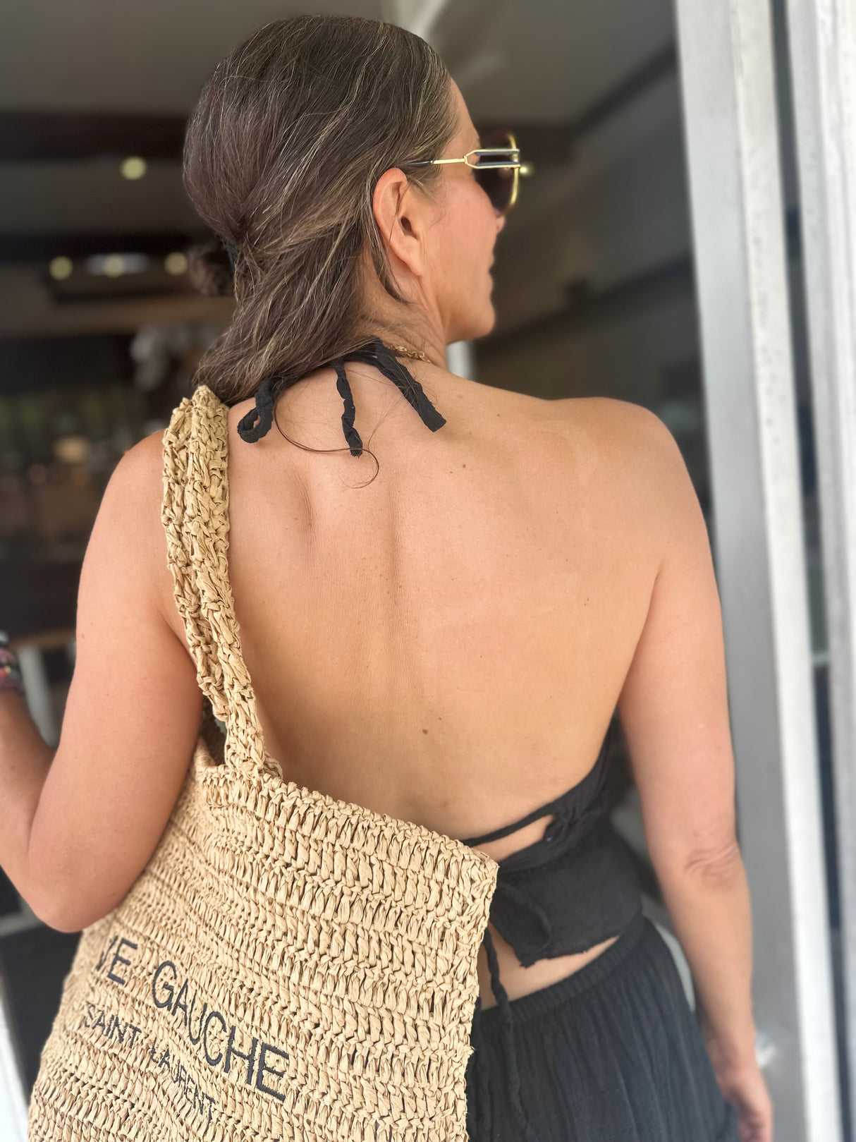 Gigi Open Back Tie Top - Black