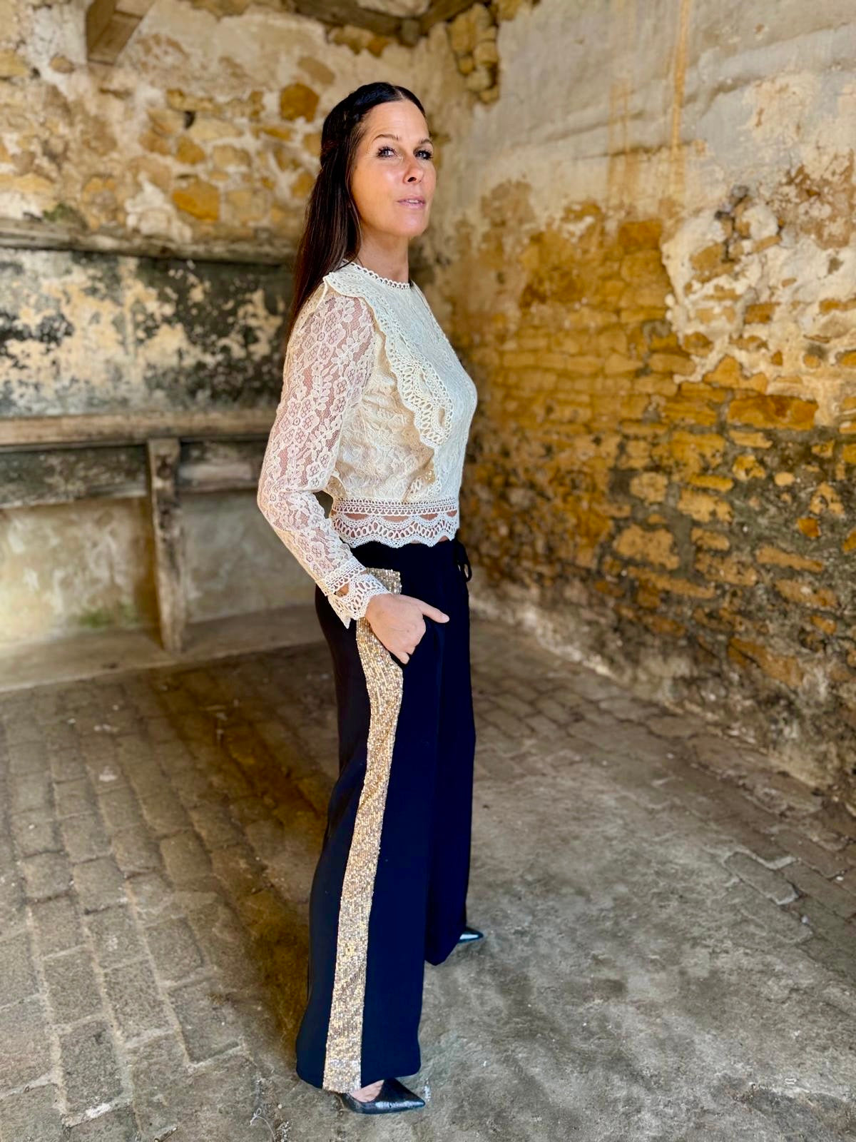 Tempest Pant - Black With Gold Sequin