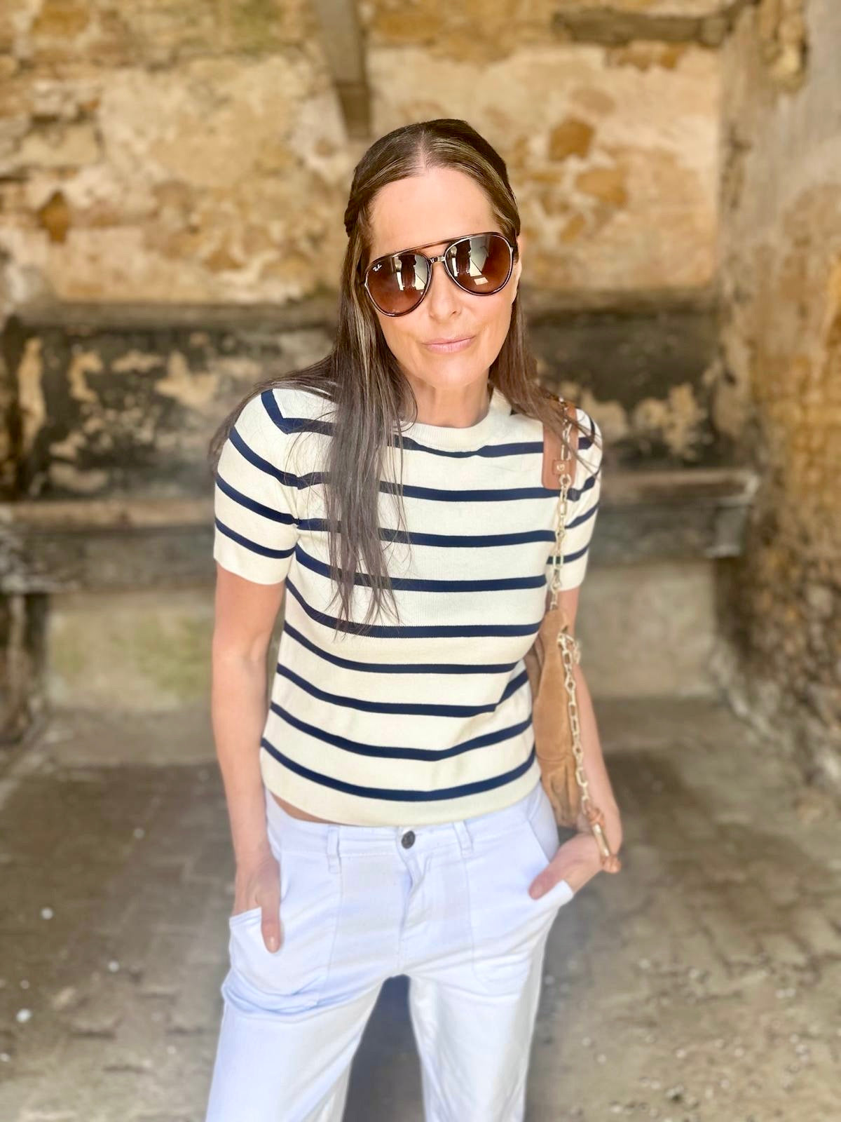 Cassia Knit - White/Navy