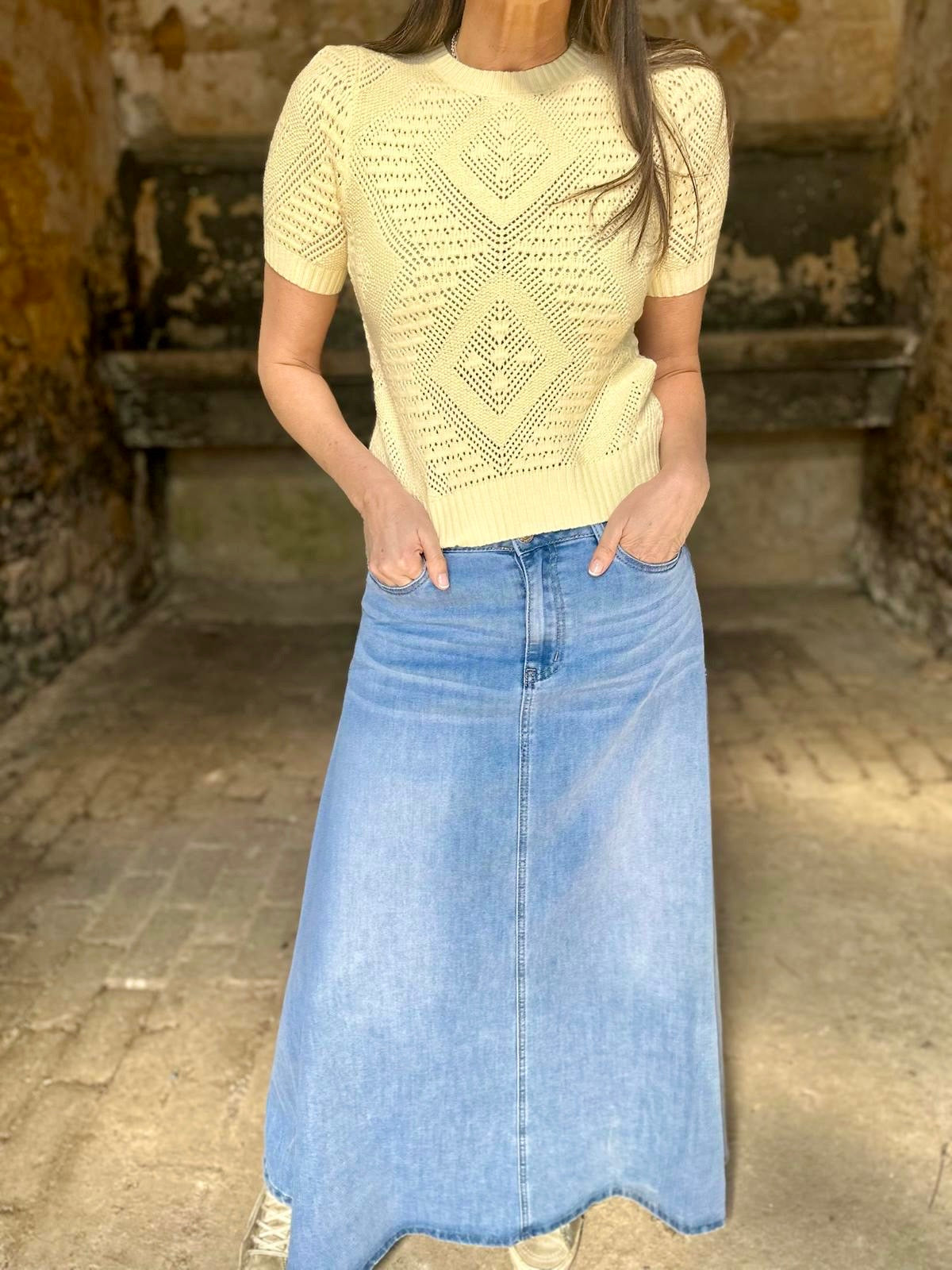 Cam Short Sleeve Knit - Pale Yellow