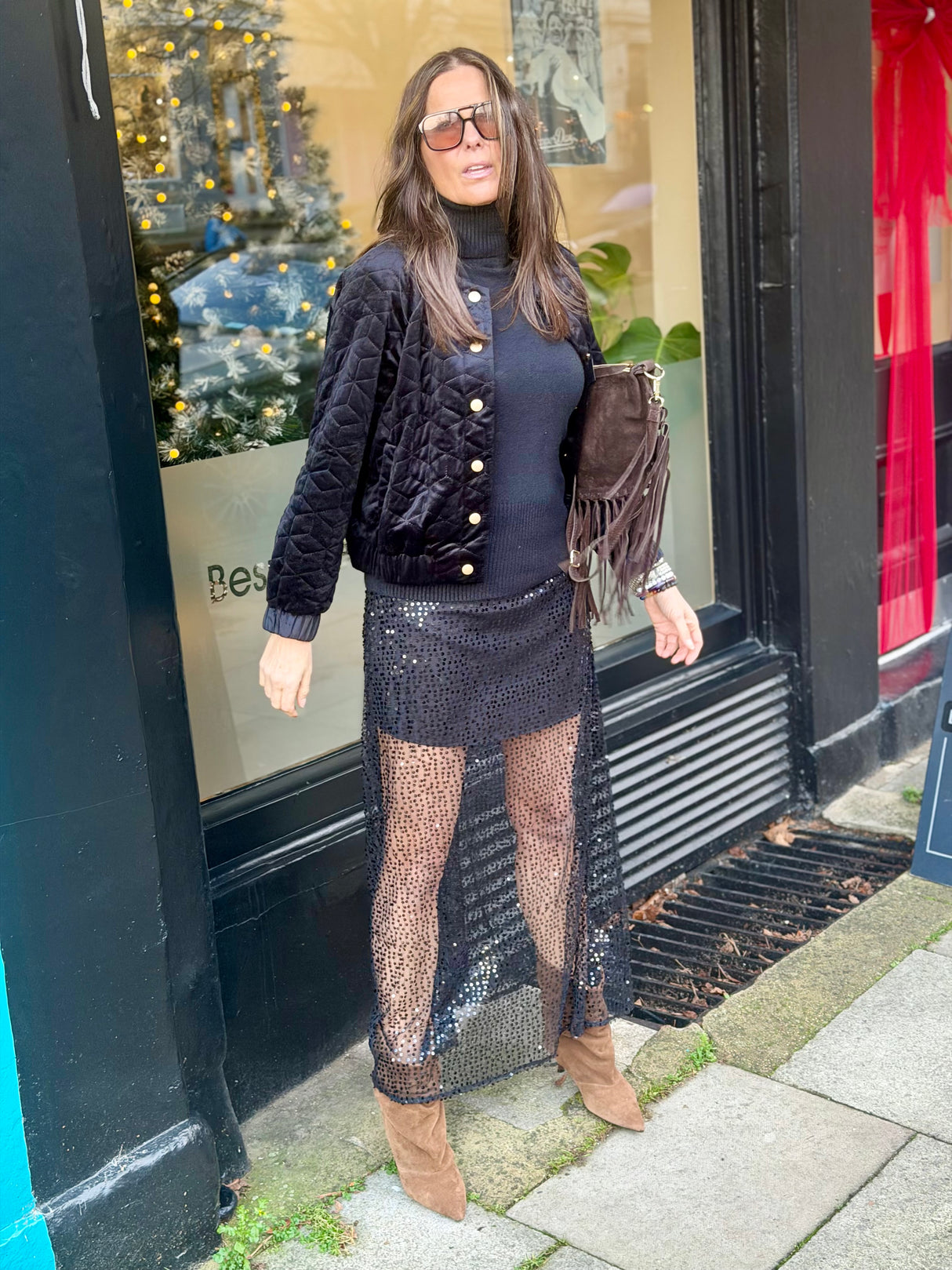 Christin Sequin Skirt - Black