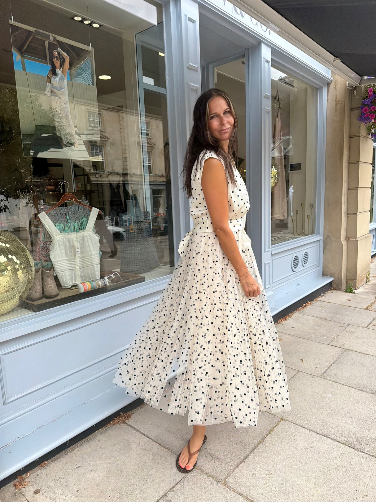 Polka Dot Tulle Midi Skirt - Cream