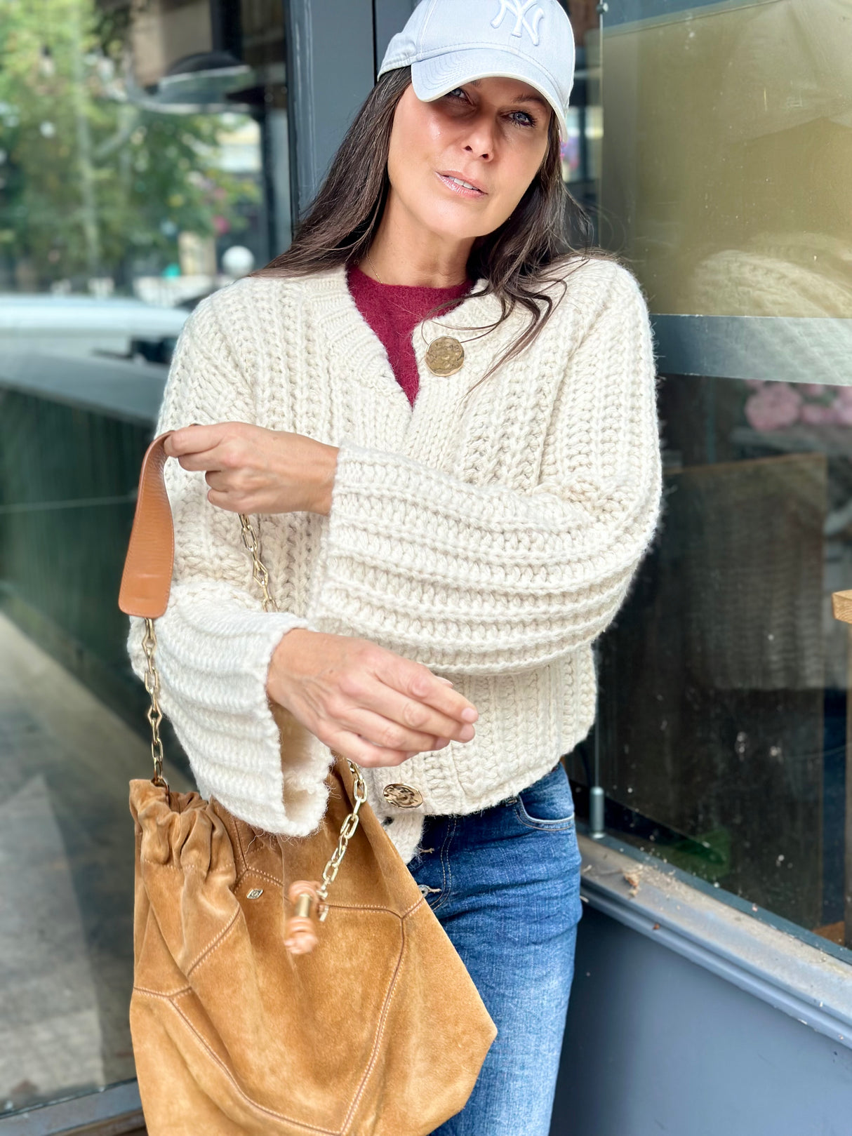 Saira Gold Button Cardigan - Cream