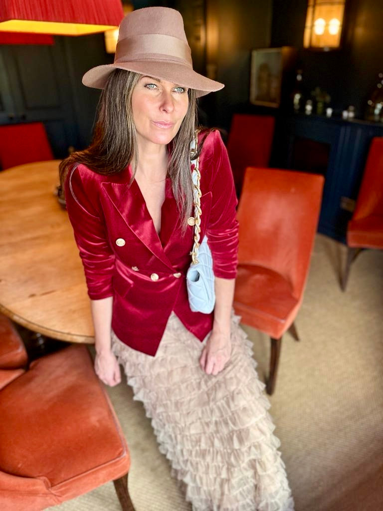 Victoria Velvet Blazer - Rouge