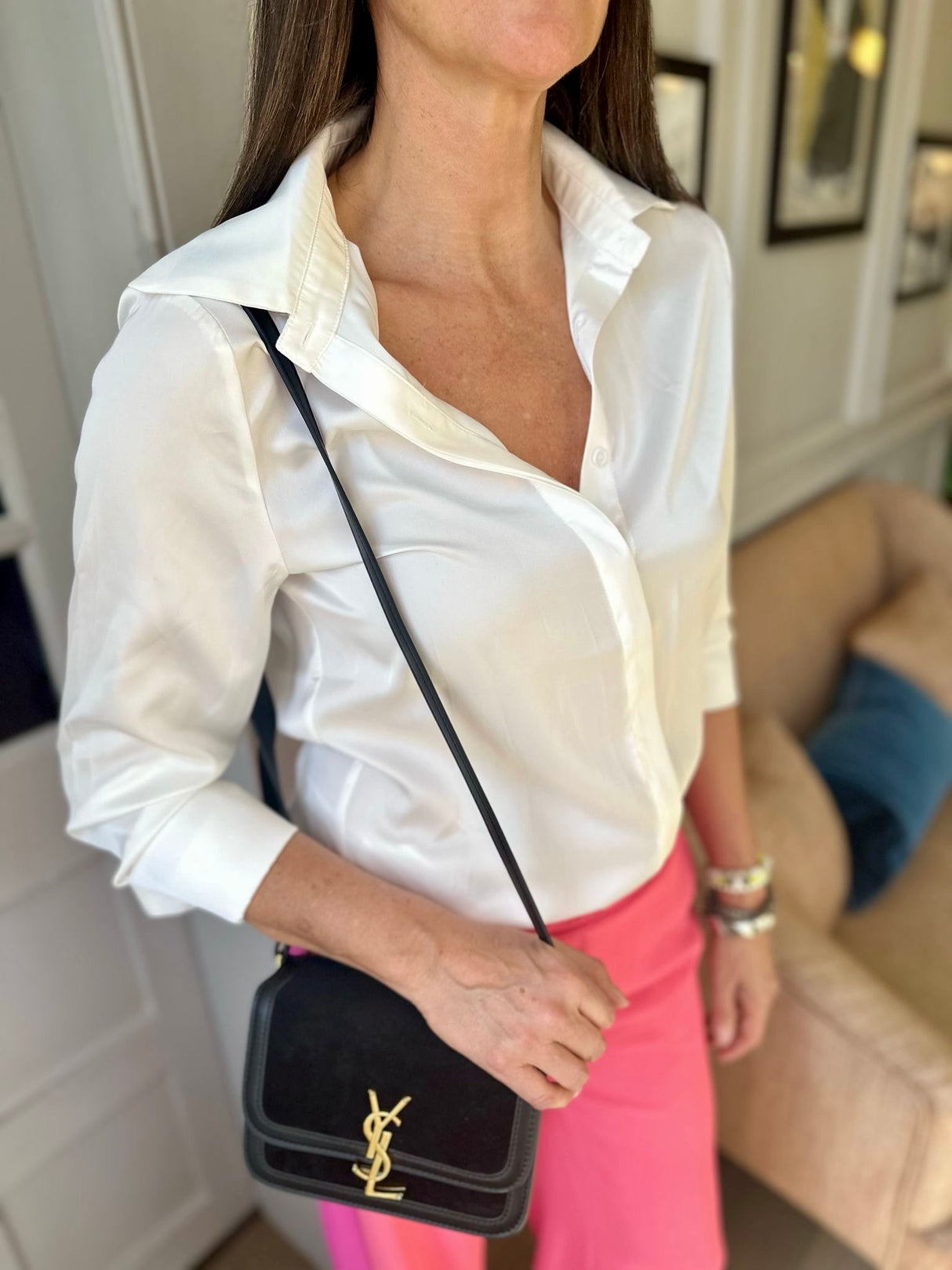 Camille Satin Shirt White