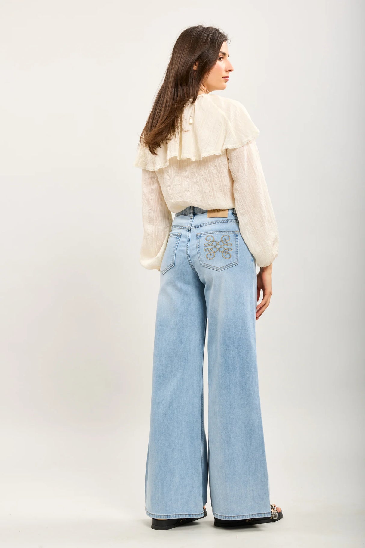 Cags Wide Leg Denim with Embroidery