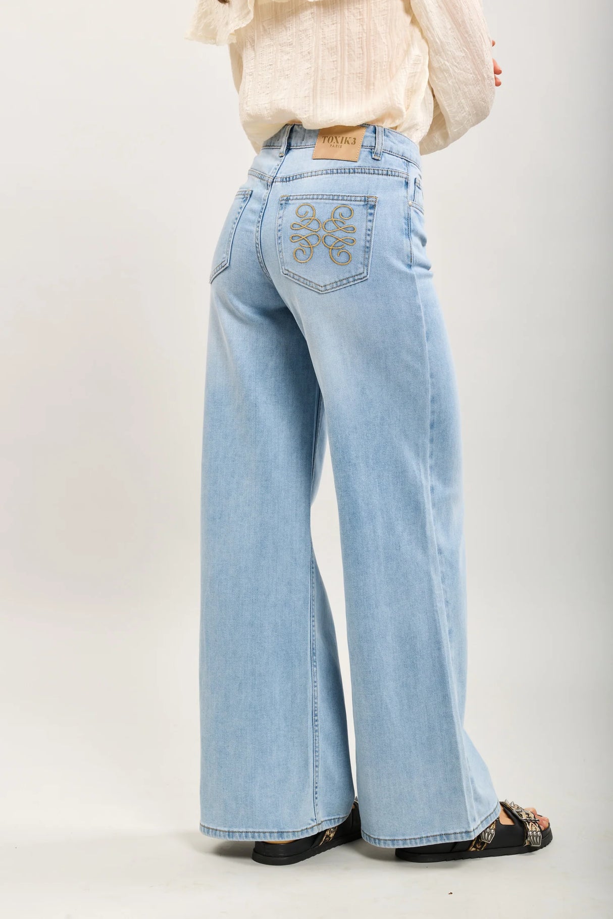 Cags Wide Leg Denim with Embroidery