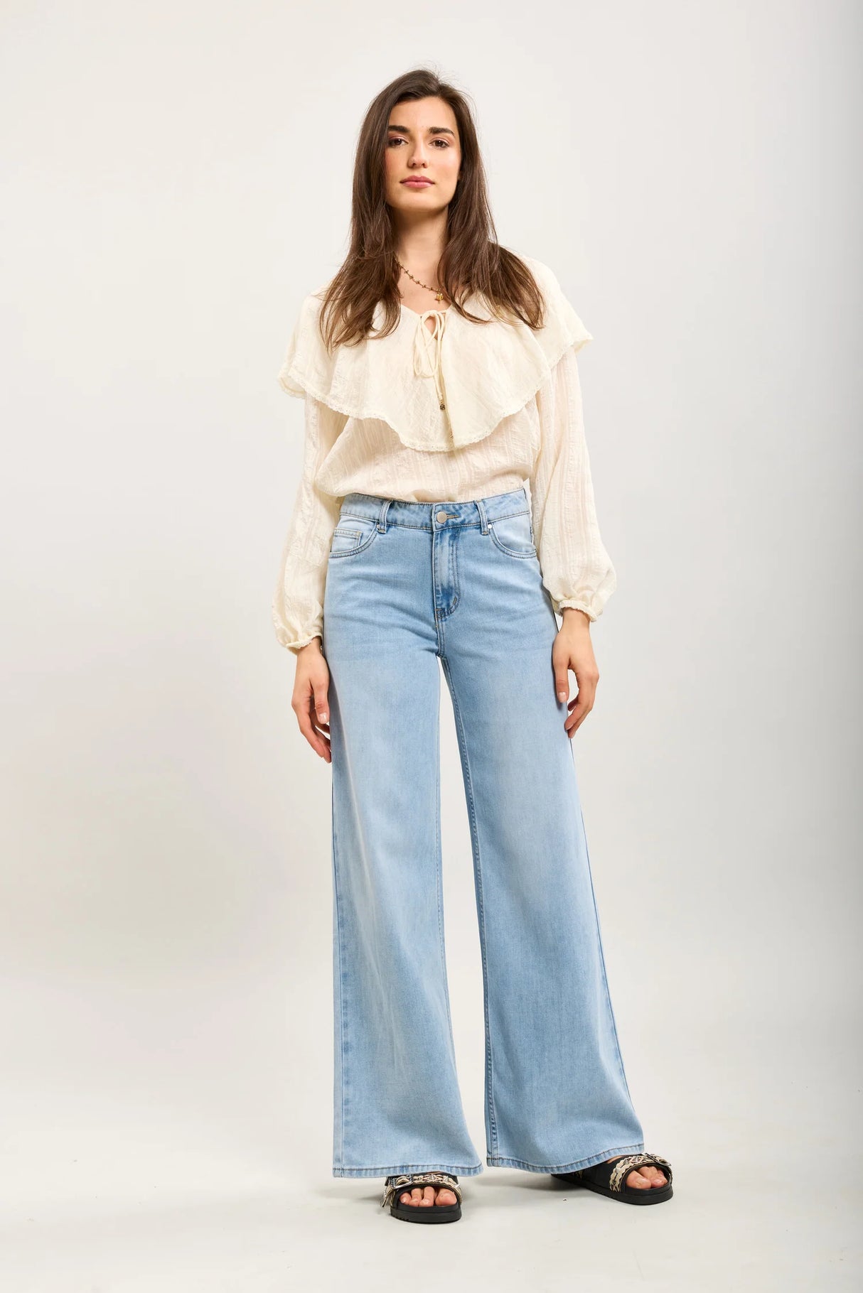 Cags Wide Leg Denim with Embroidery