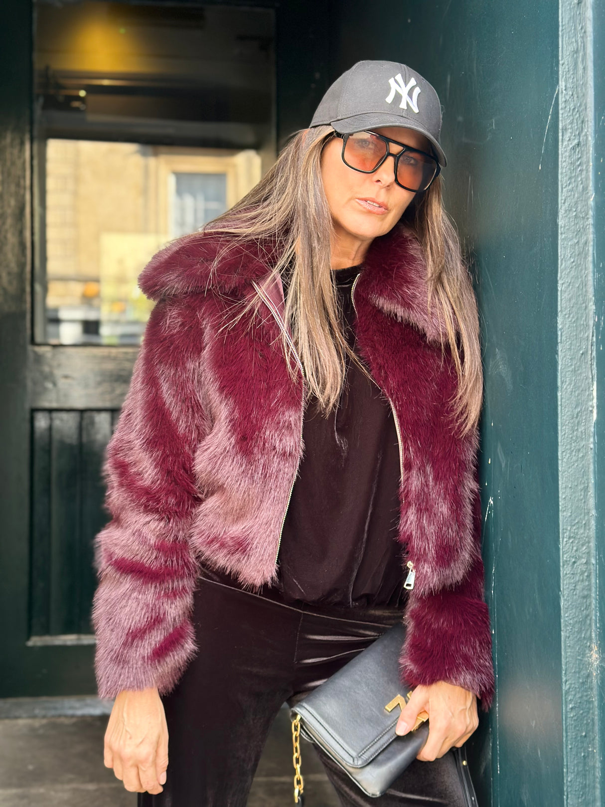 Caggie Faux Fur Jacket - Cherry