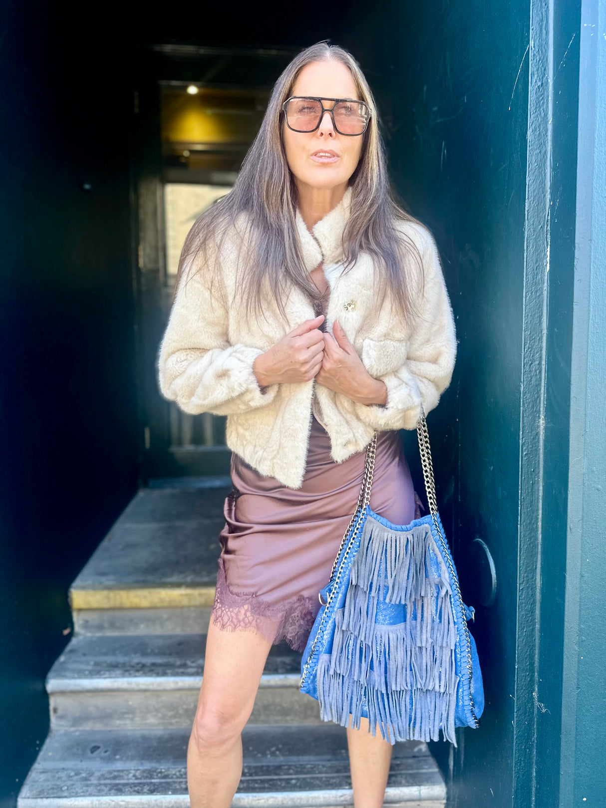 Benny Faux Fur Bomber Jacket - Cream