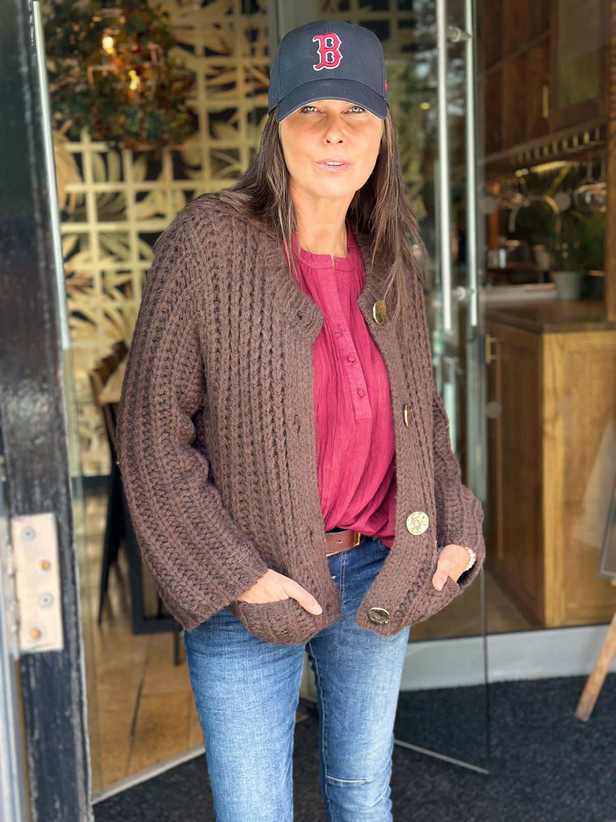 Saira Gold Button Cardigan - Chocolate