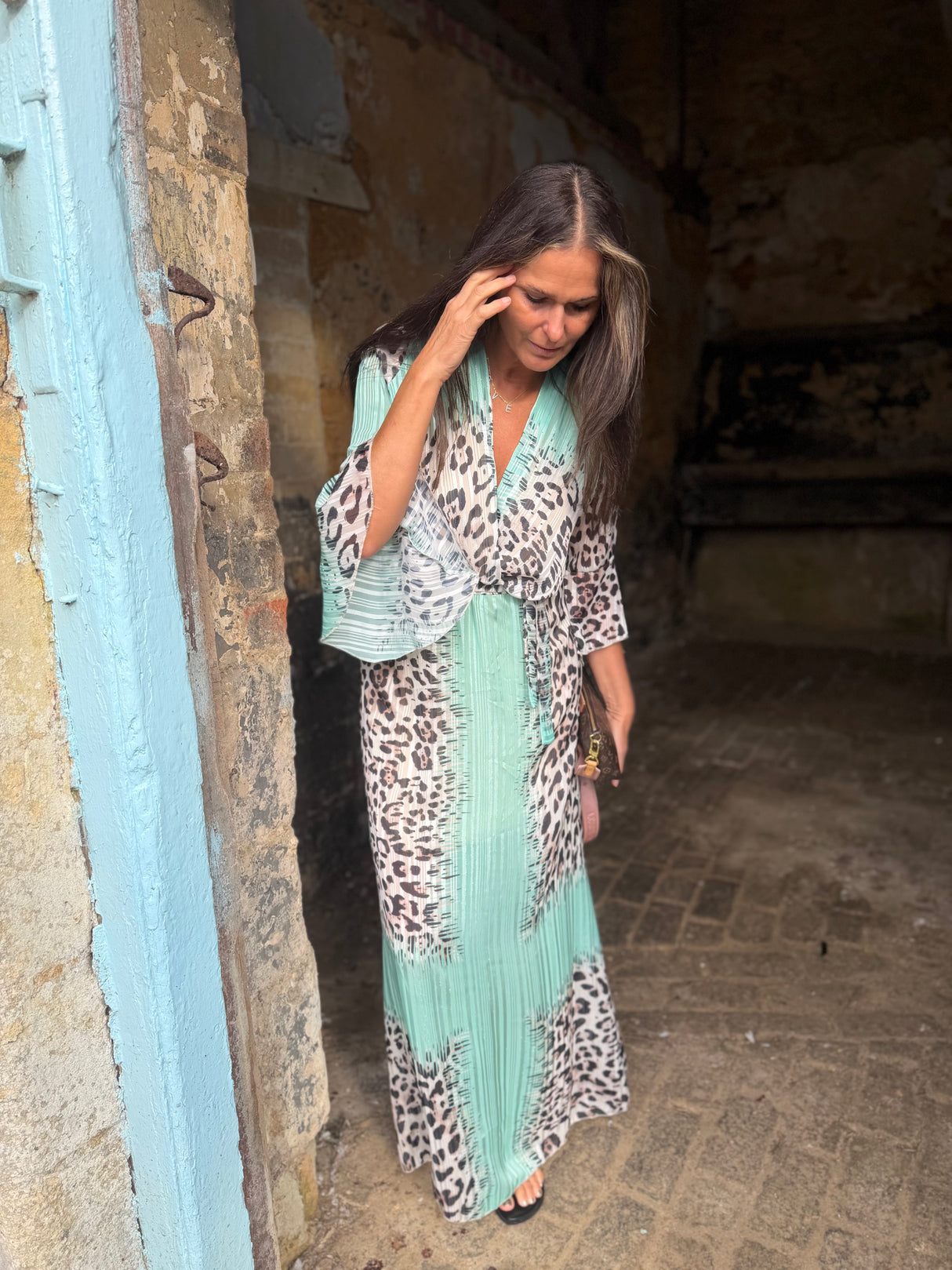 Grace Animal Print Maxi Dress - Mint