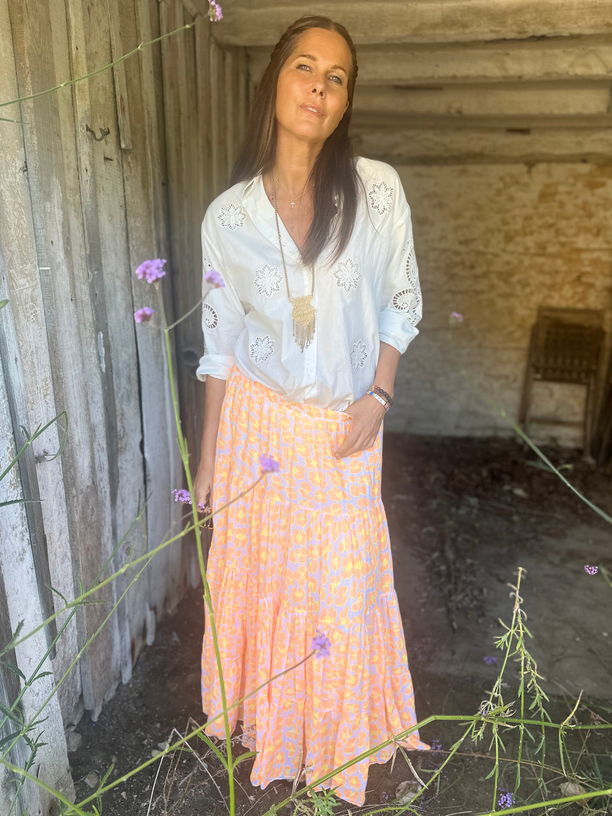 Heather Animal Print Skirt - Fluoro Orange