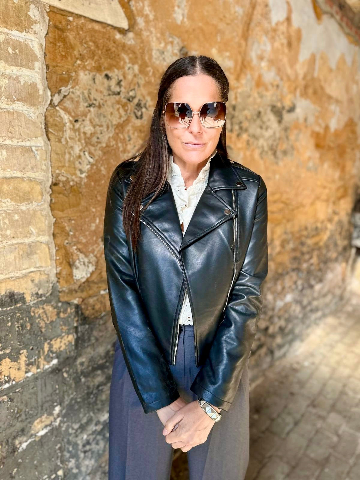 Biker Jacket With Collar - Black