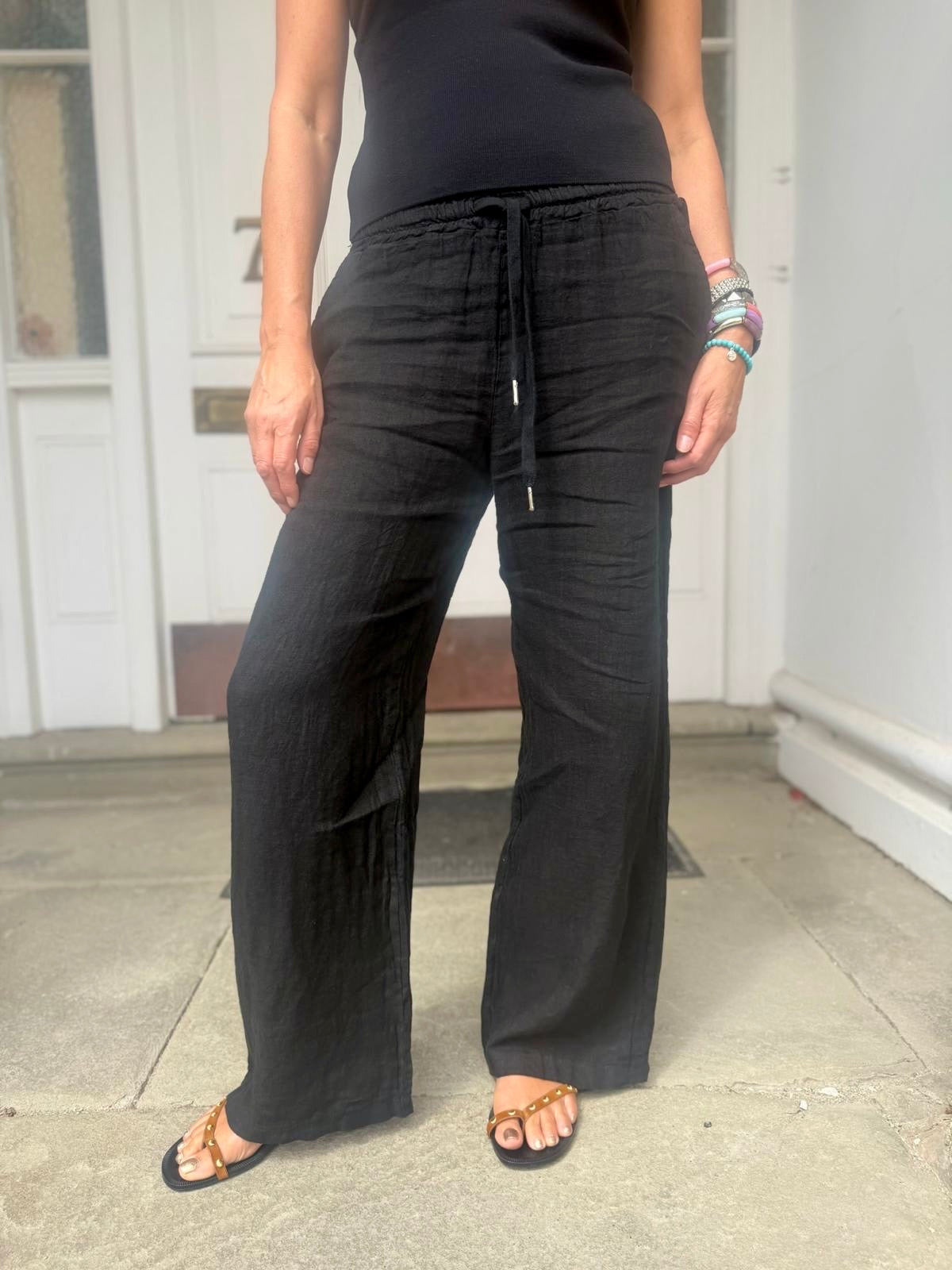 Linen Drawstring Pant - Black