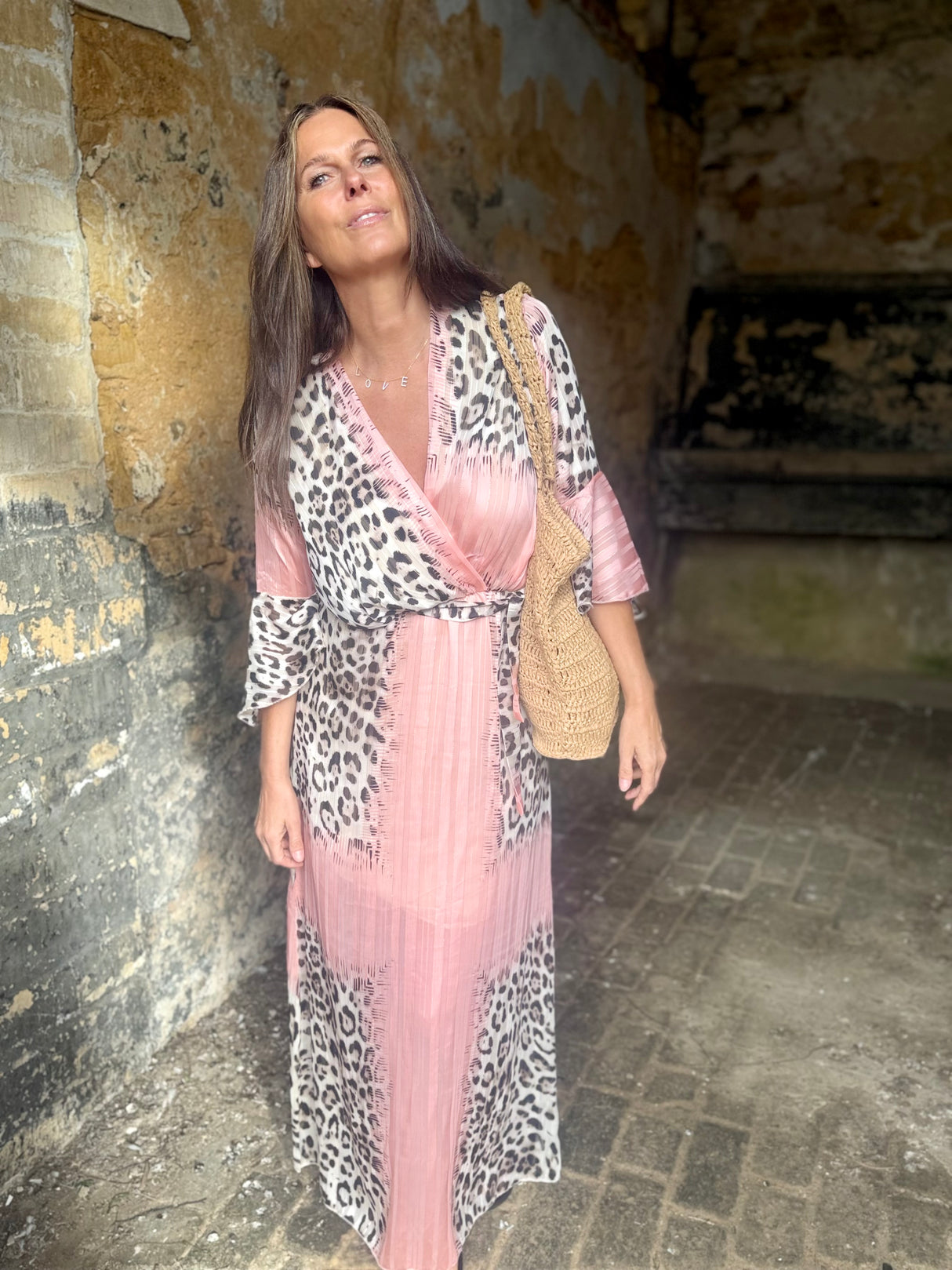 Grace Animal Print Maxi Dress - Pink