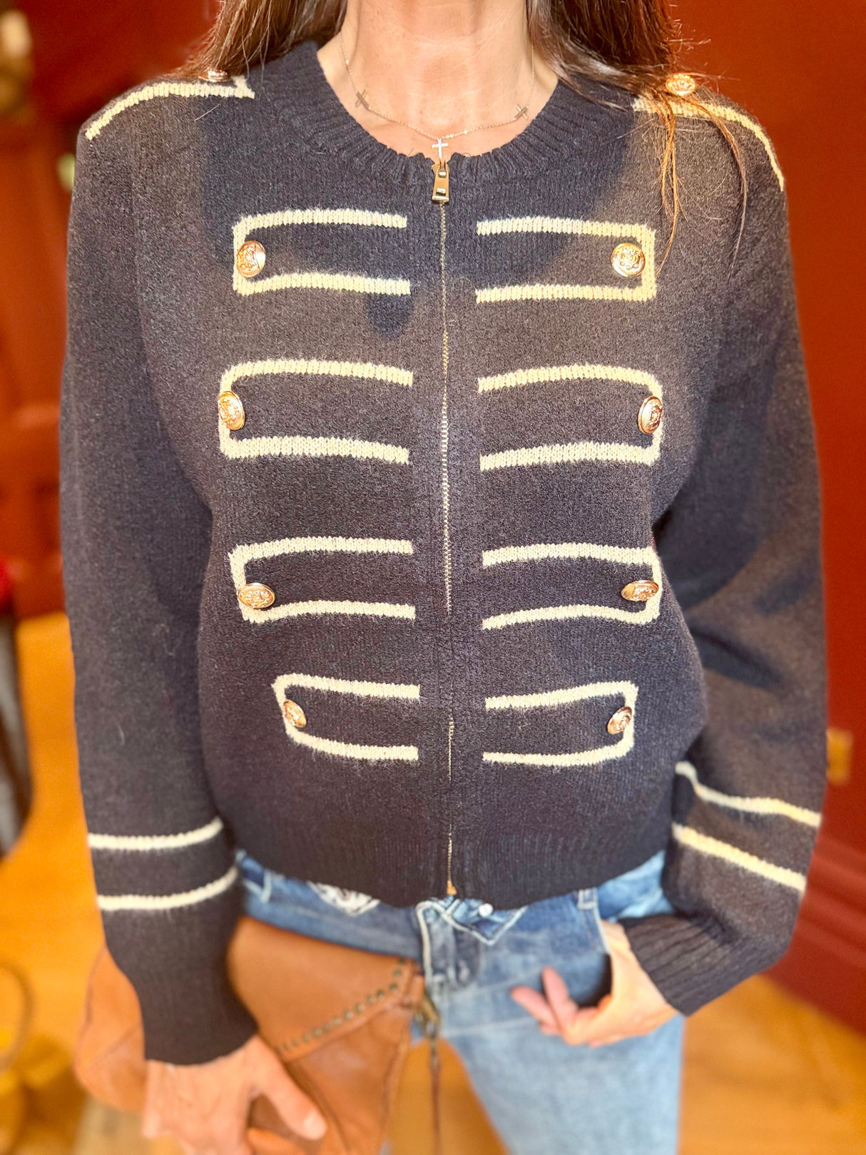 Hazel Military Knitted Jacket - Black