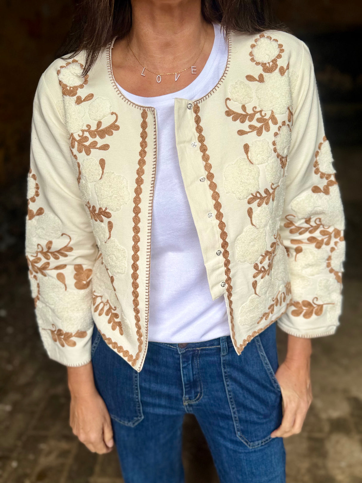 Imy Embroidered Cropped Jacket - Neutral