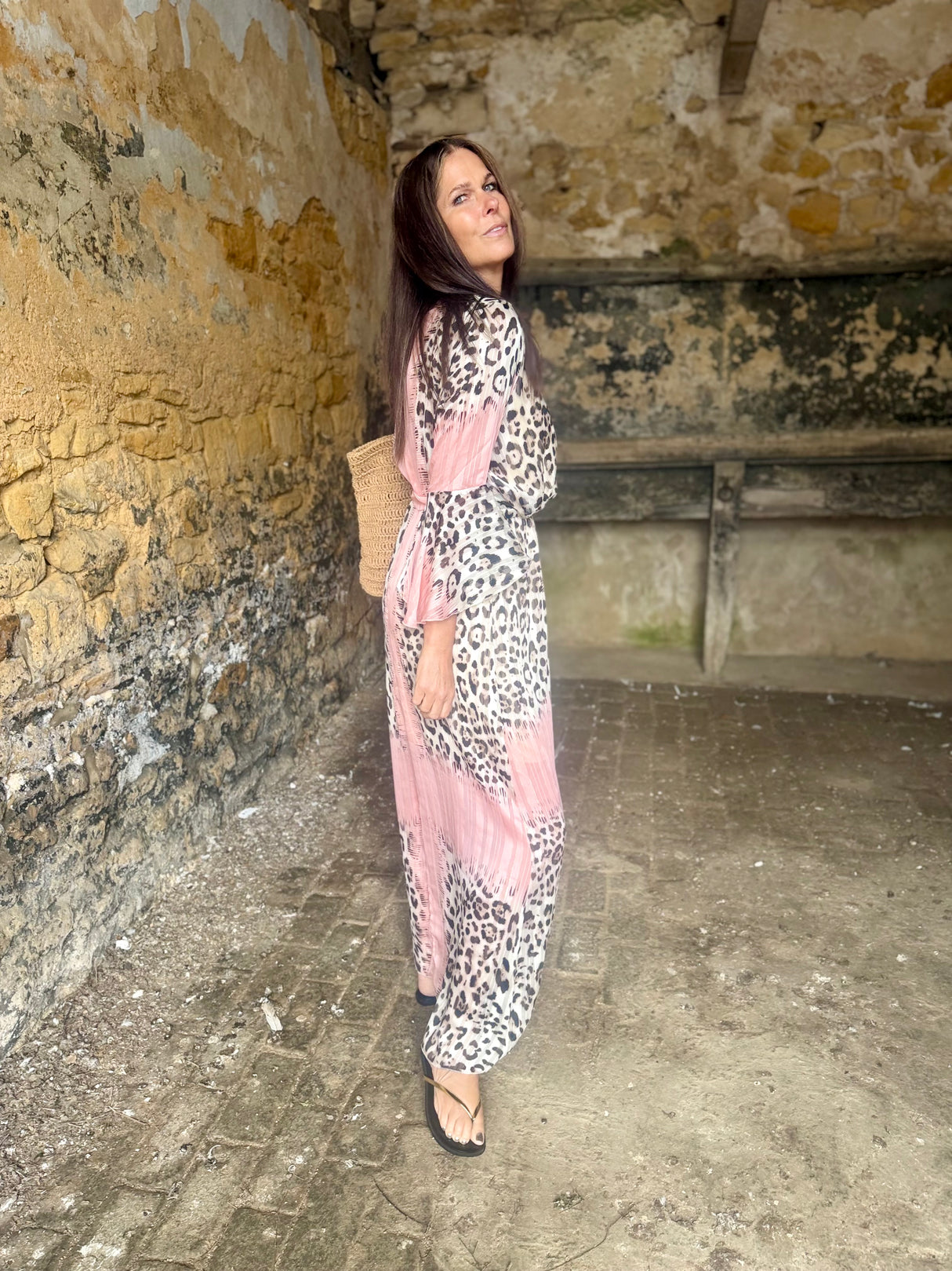 Grace Animal Print Maxi Dress - Pink