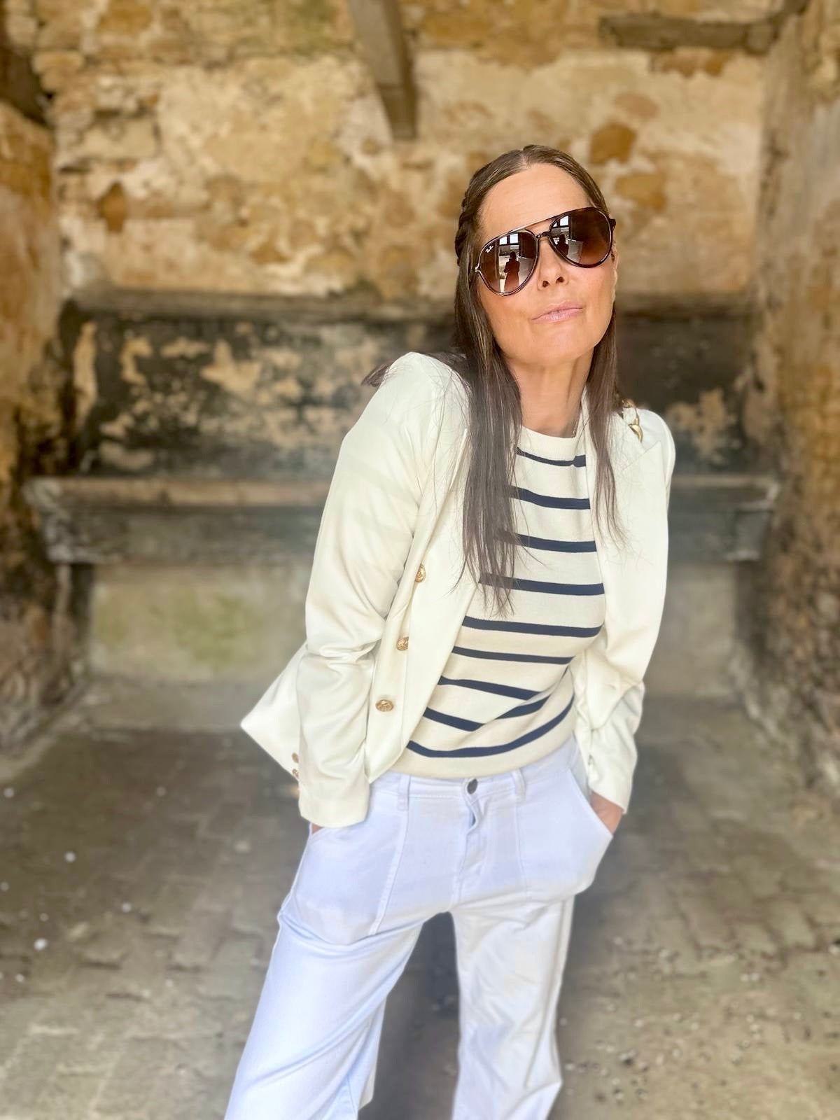 Cassia Knit - White/Navy