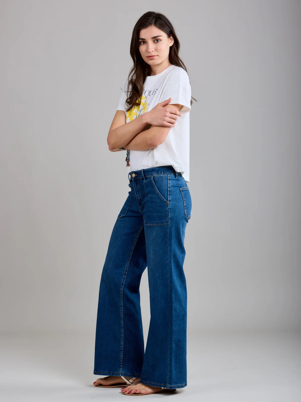 Crush Wide Leg Jean - Mid Blue