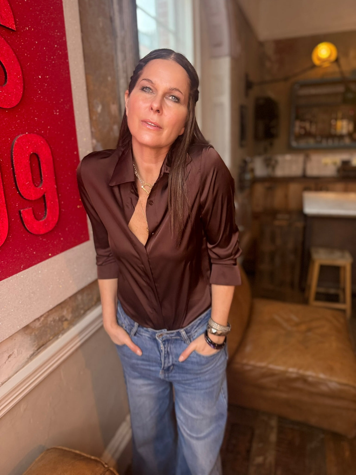 Camille Satin Shirt Chocolate