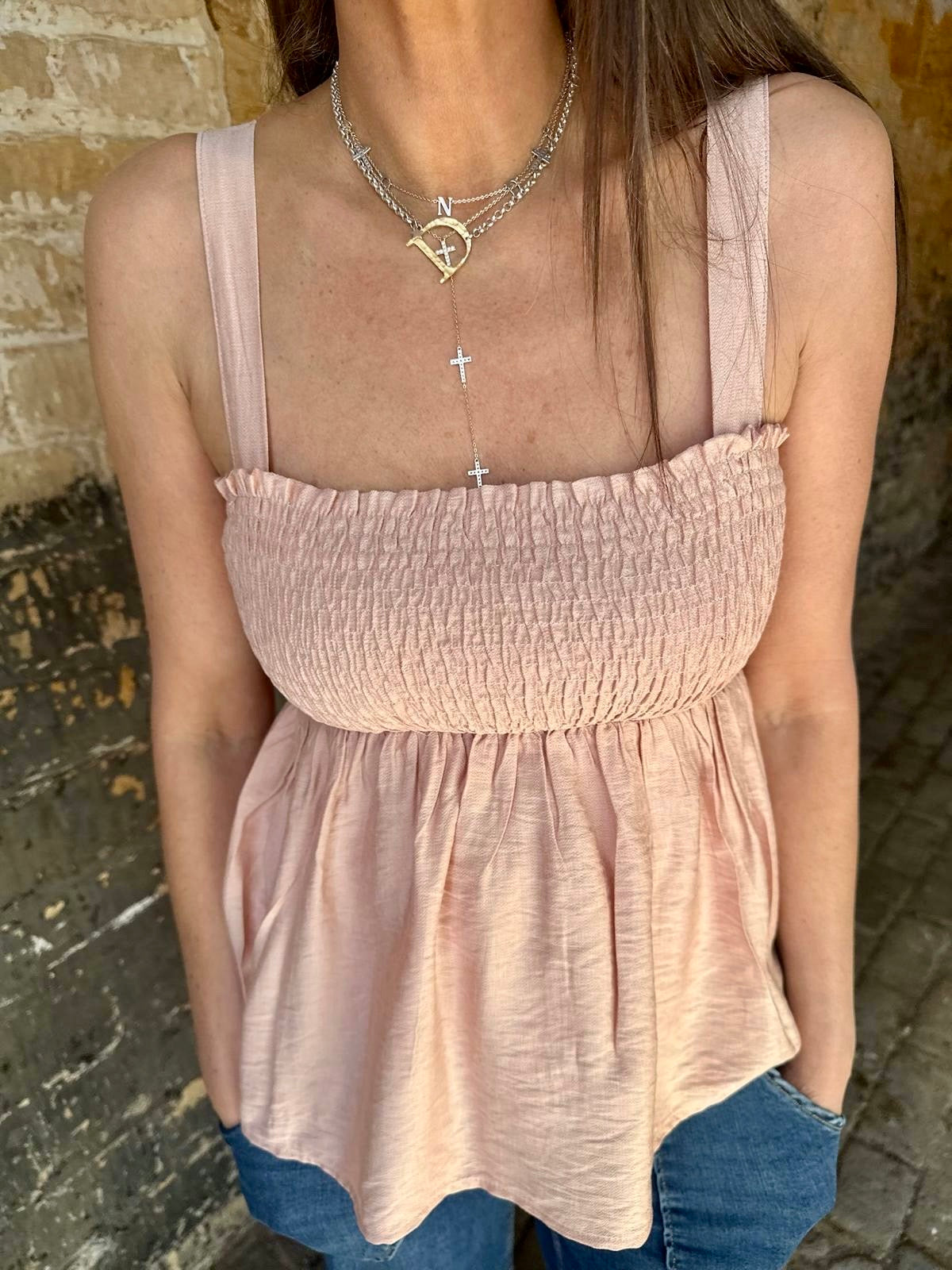 Quinn Shirred Top - Dusky Pink