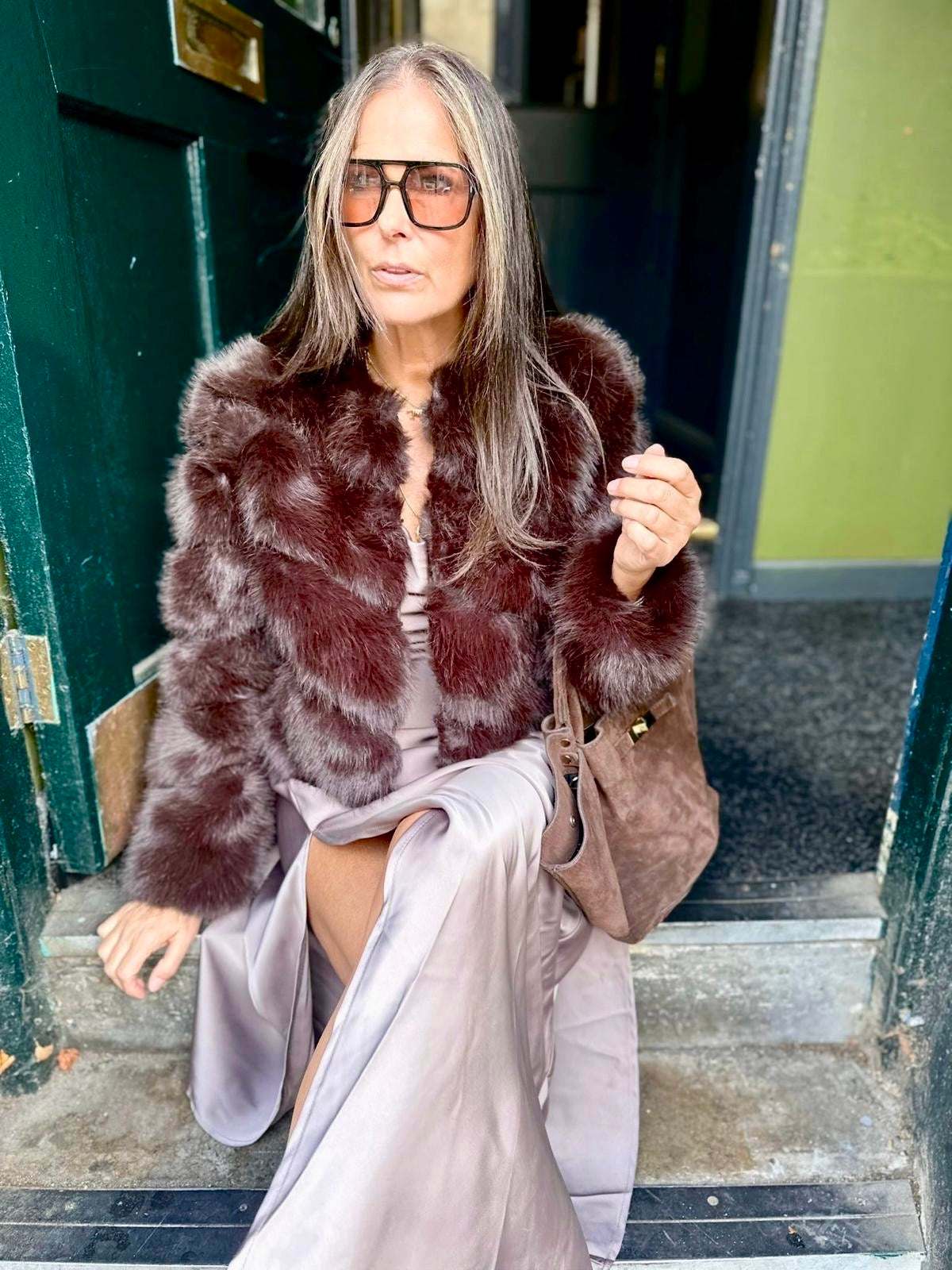 Anastasia Faux Fur Coat - Chocolate