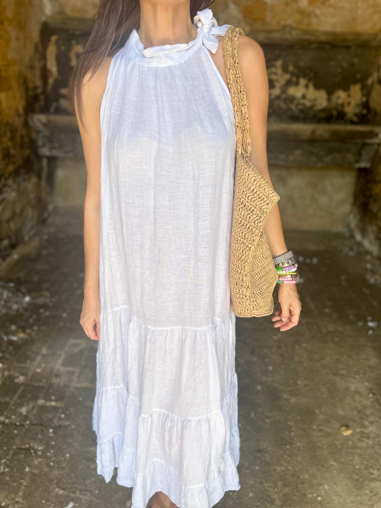 Bella B Linen Dress White