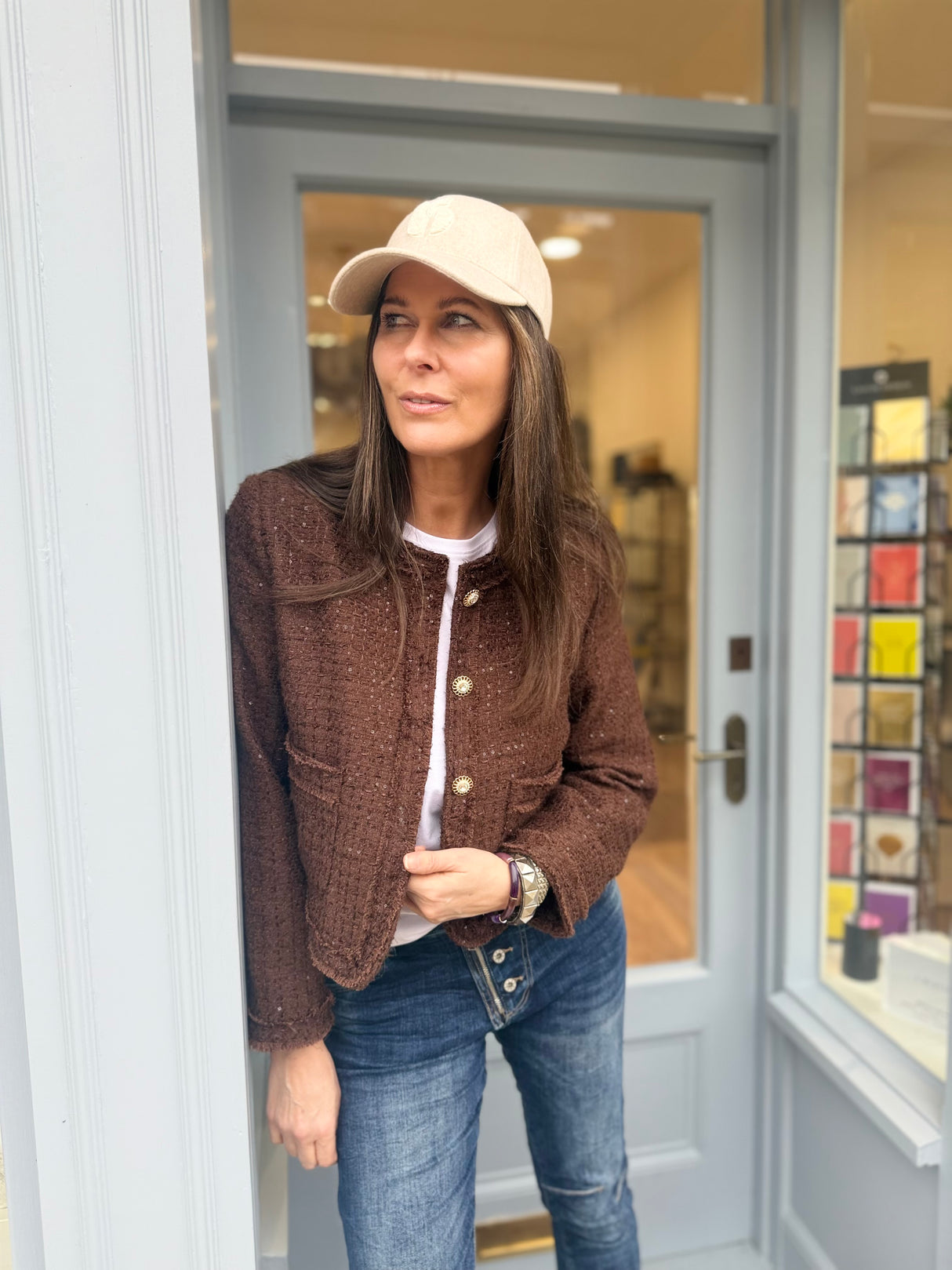 Cecile Cropped Tweed Jacket - Chocolate