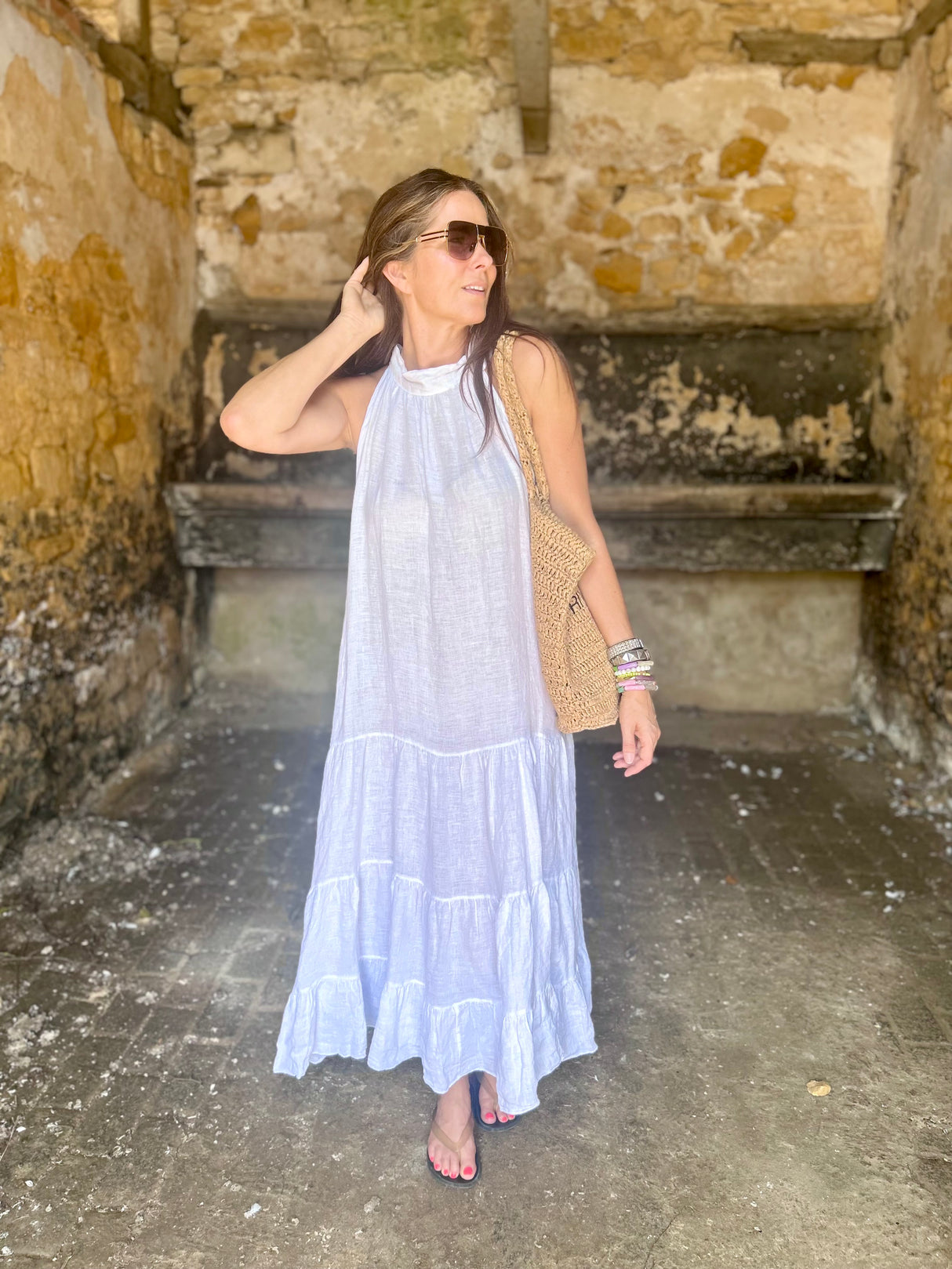 Bella B Linen Dress White