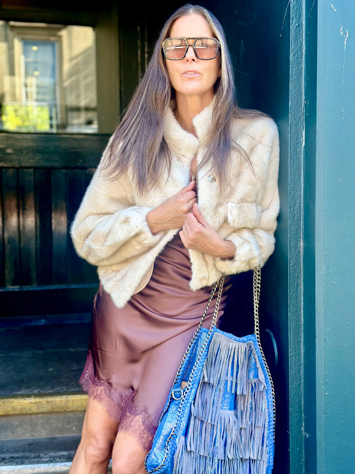 Benny Faux Fur Bomber Jacket - Cream