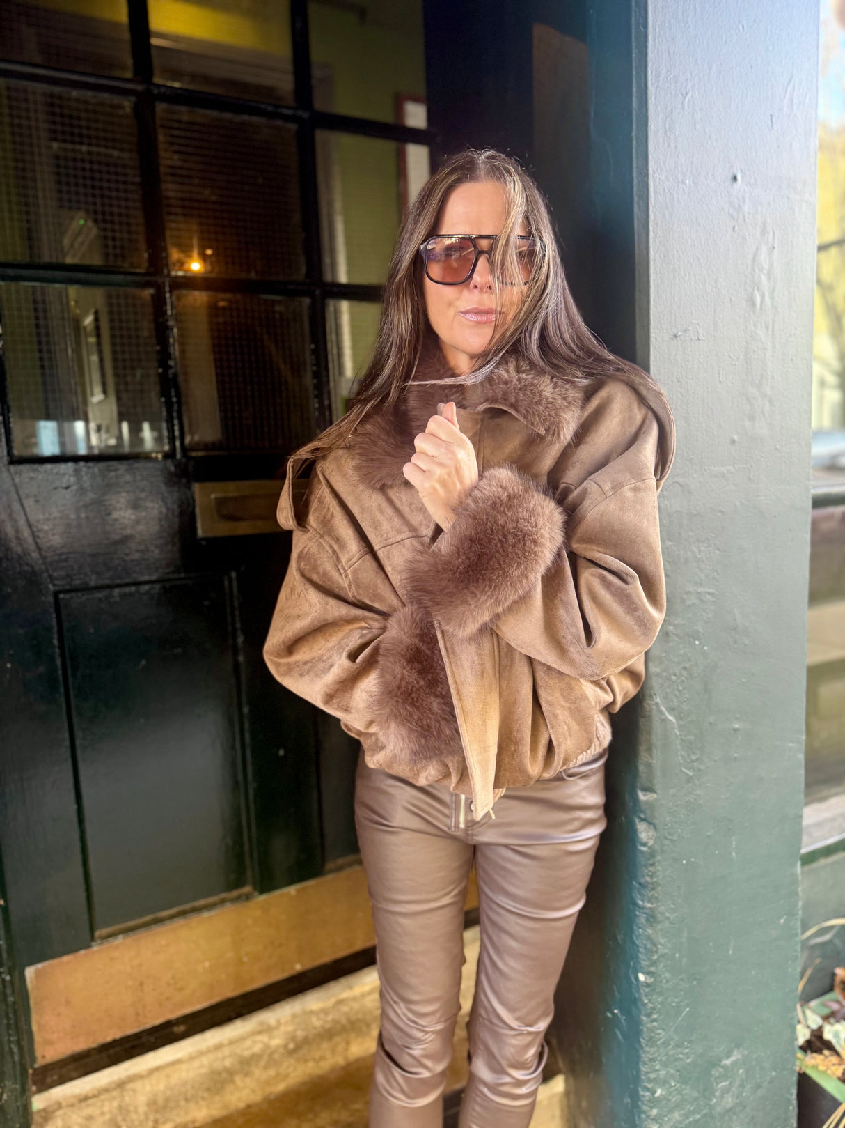 Shauna Faux Suede Bomber - Taupe