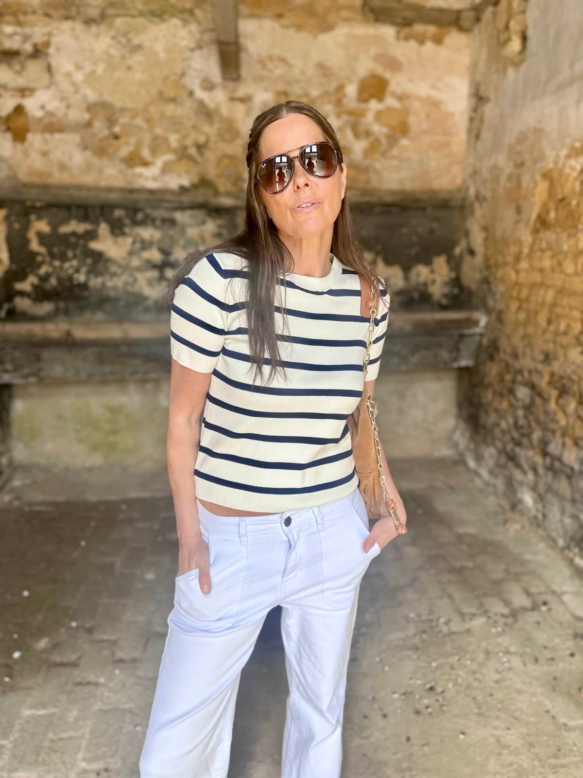 Cassia Knit - White/Navy